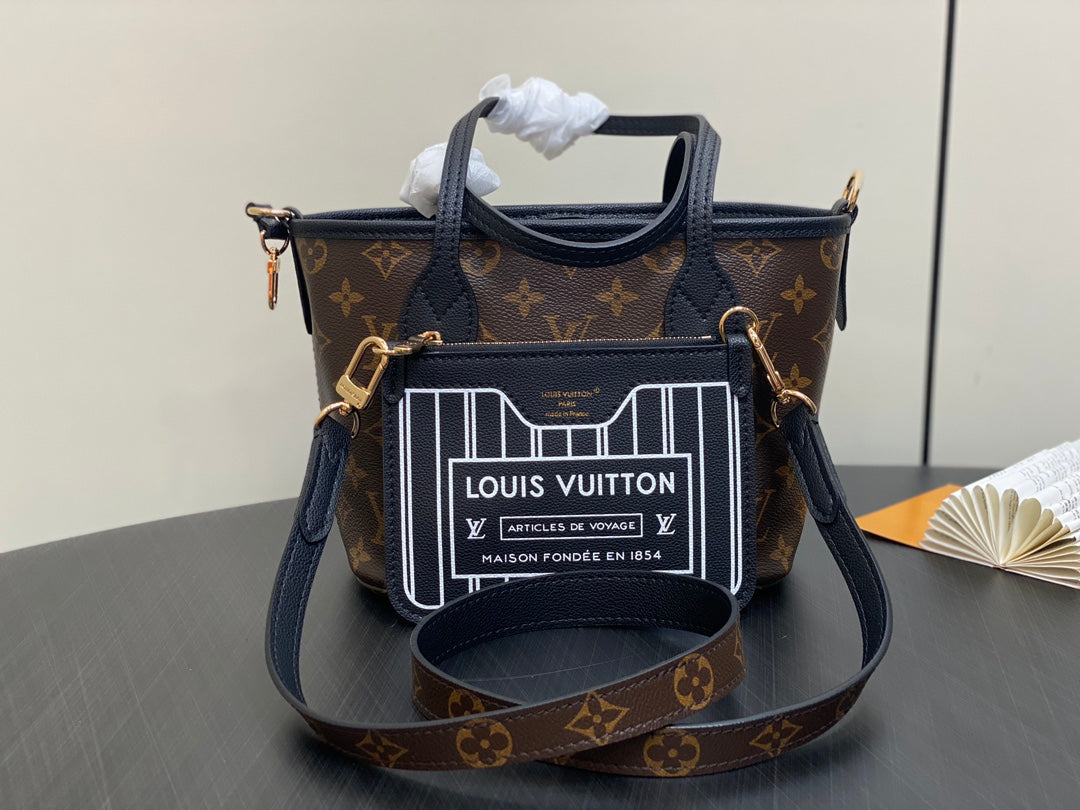 Neverfull 24 Bandoulière Inside Out BB Black Calfskin
