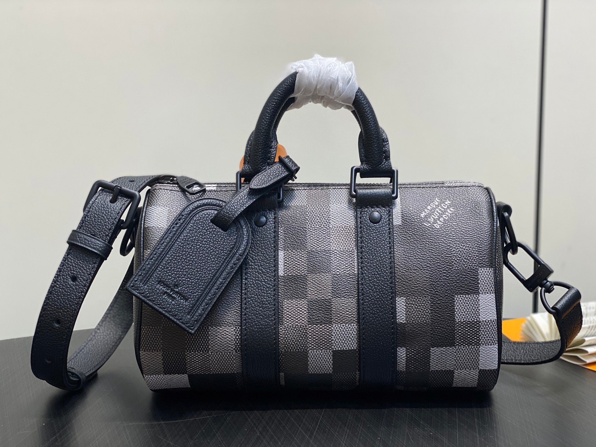 Keepall Bandouliere 25cm Damoflage Black Coated Canvas