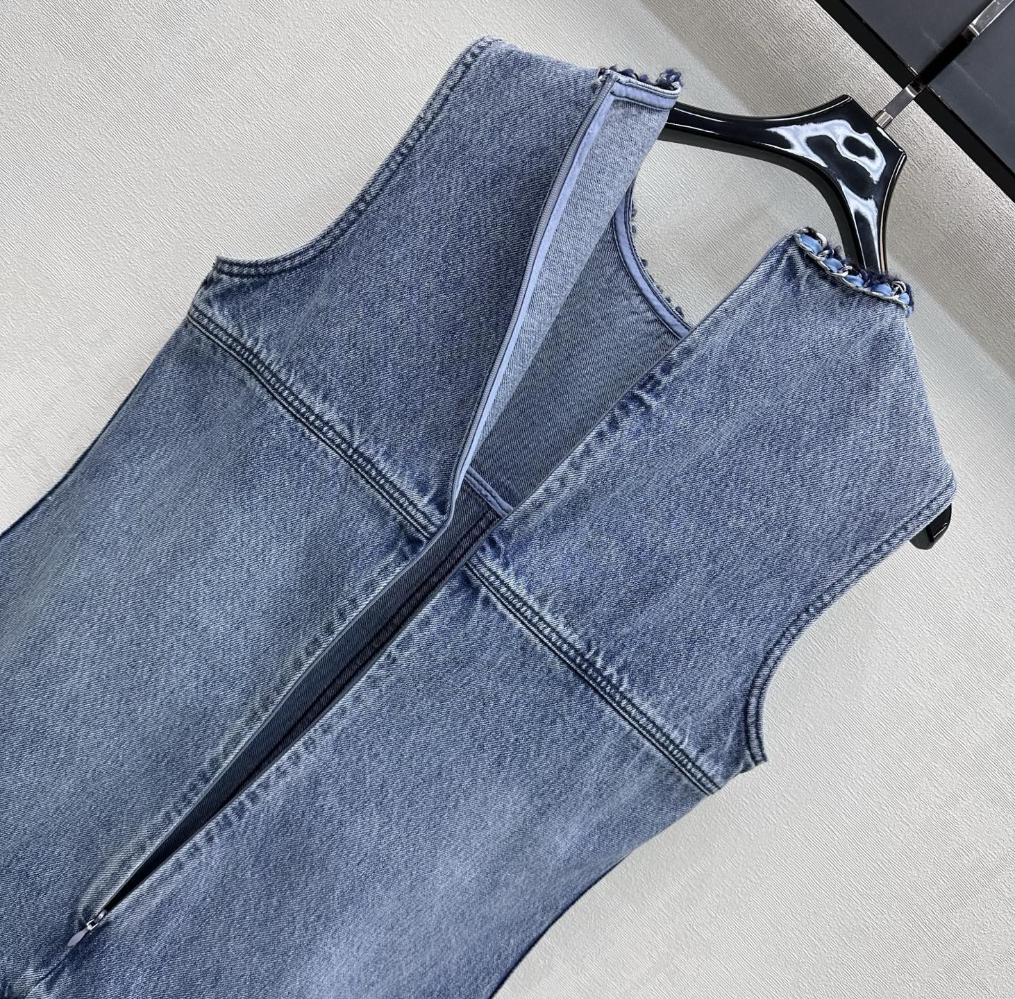 Chanel 2026 Embroidered Denim Vest Dress Blue Cotton 356148