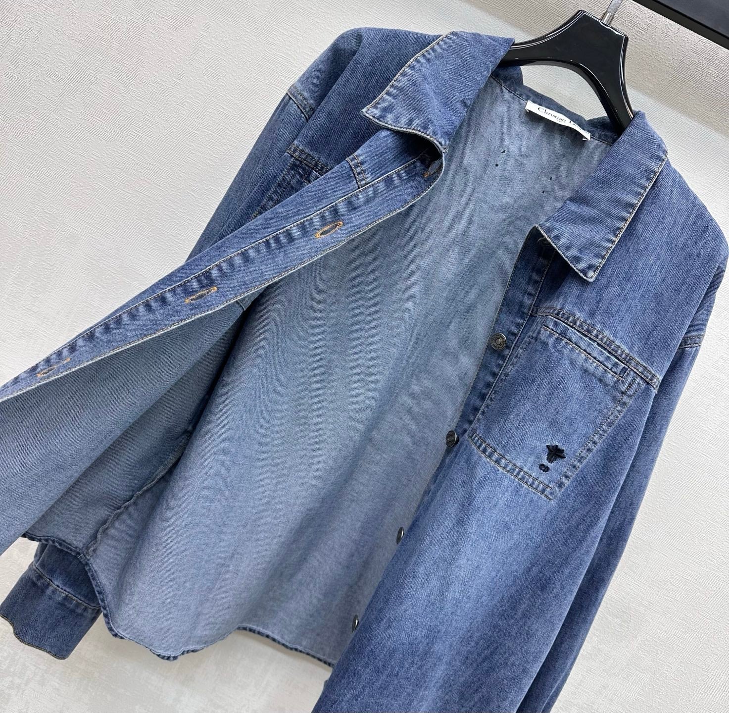 Dior 2026 Belted Denim Shirt With Black Belt Blue Cotton