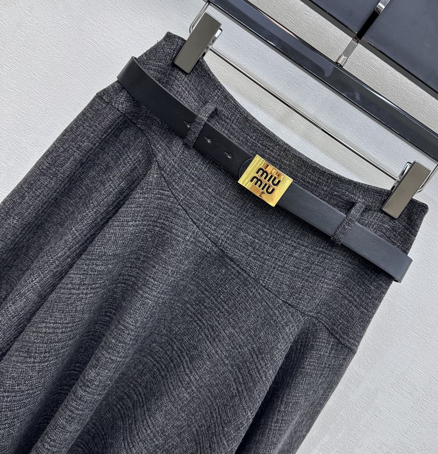 Miu Miu 2026 Asymmetrical Skirt With A Belted Waist Gray Polyester
