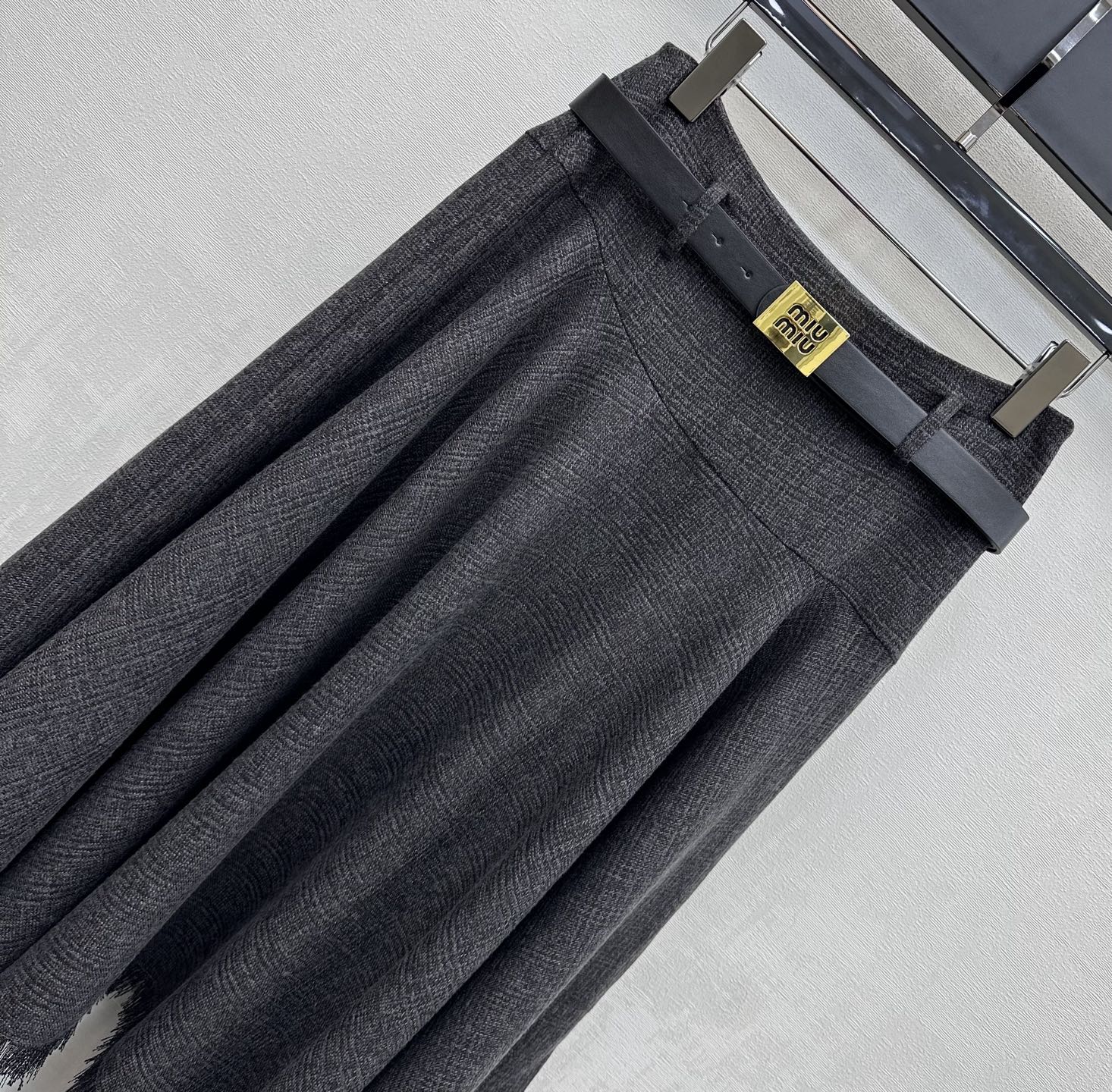 Miu Miu 2026 Asymmetrical Skirt With A Belted Waist Gray Polyester