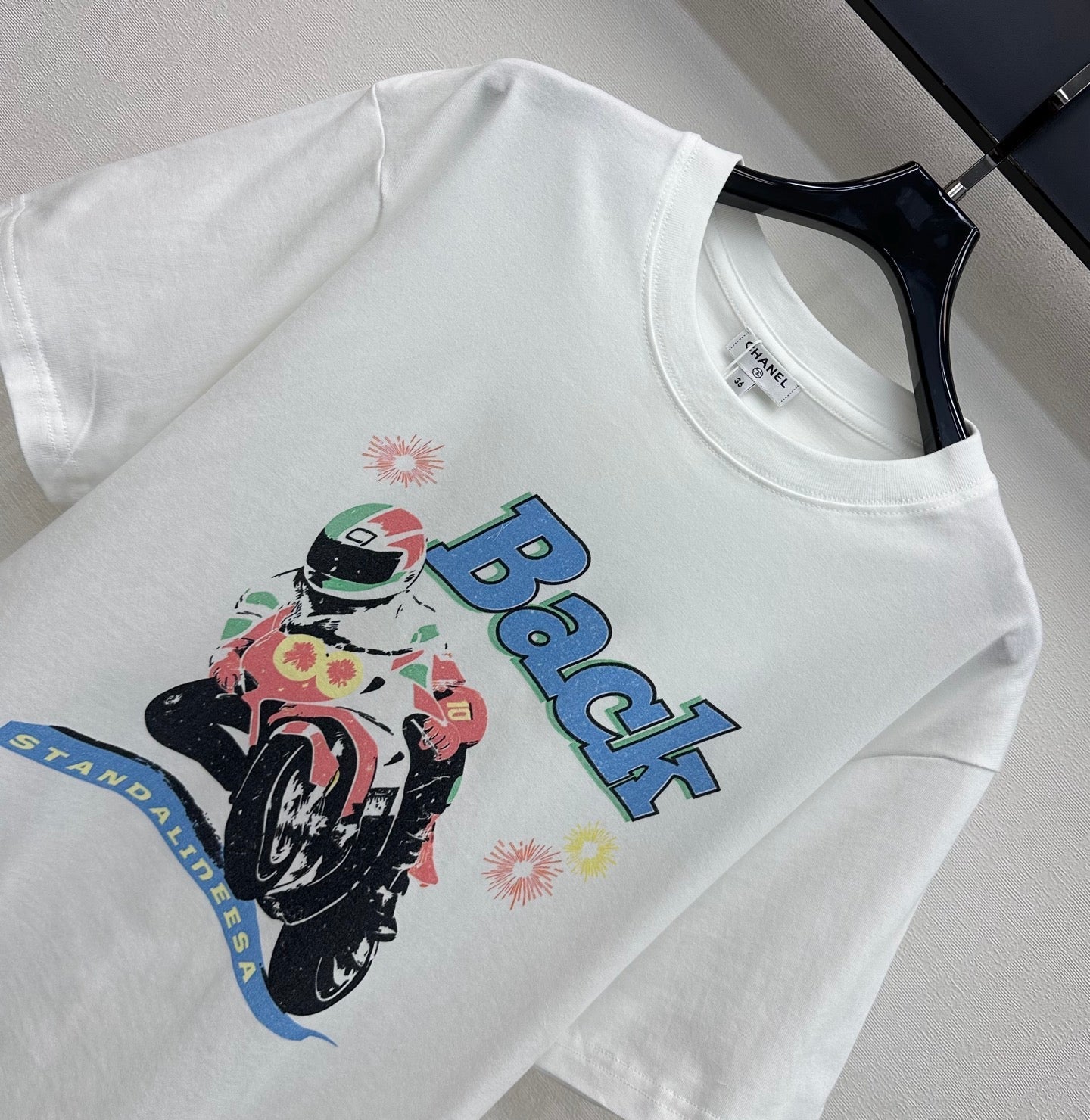 Chanel 2026 Crew Neck Motorcycle Print T-Shirt Cotton 210433