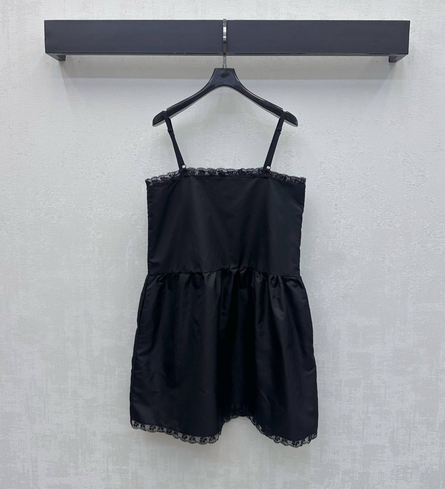 Prada 2026 Lace-trimmed Slip Dress Black Polyester 396601