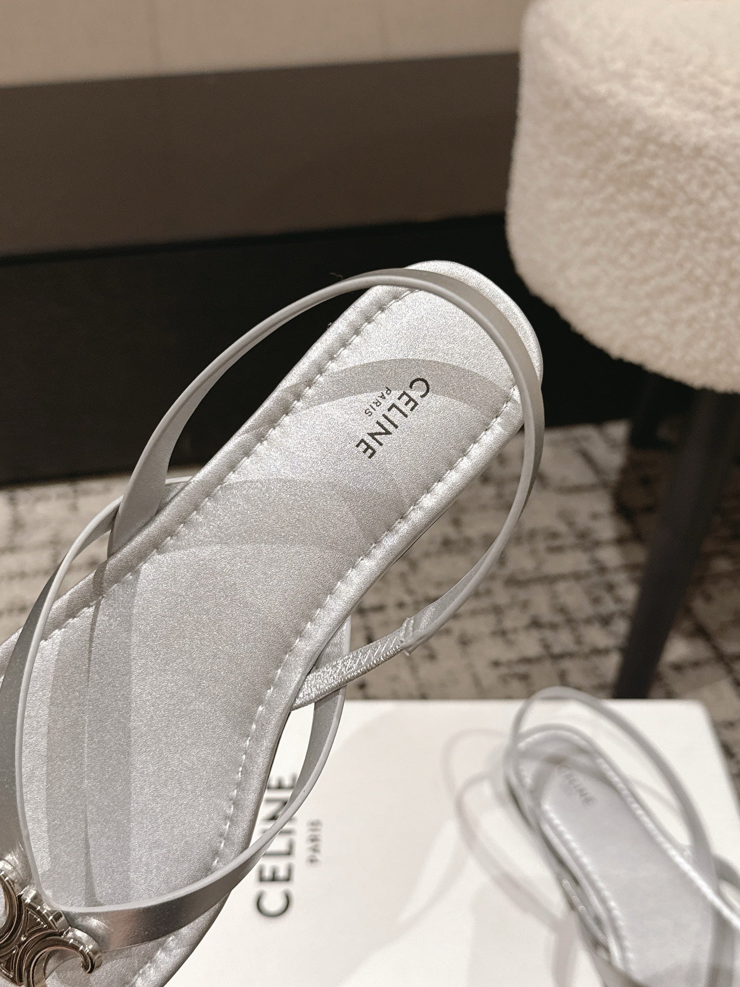 Celine 26 Biki Sandals Calfskin Iconic Triomphe Logo Leather 770912