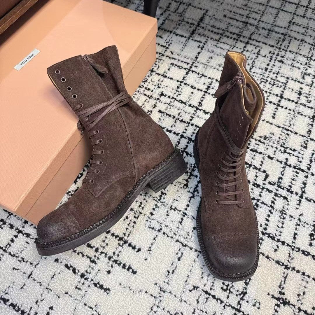 Miu Ankle Boots Earth Brown Suede