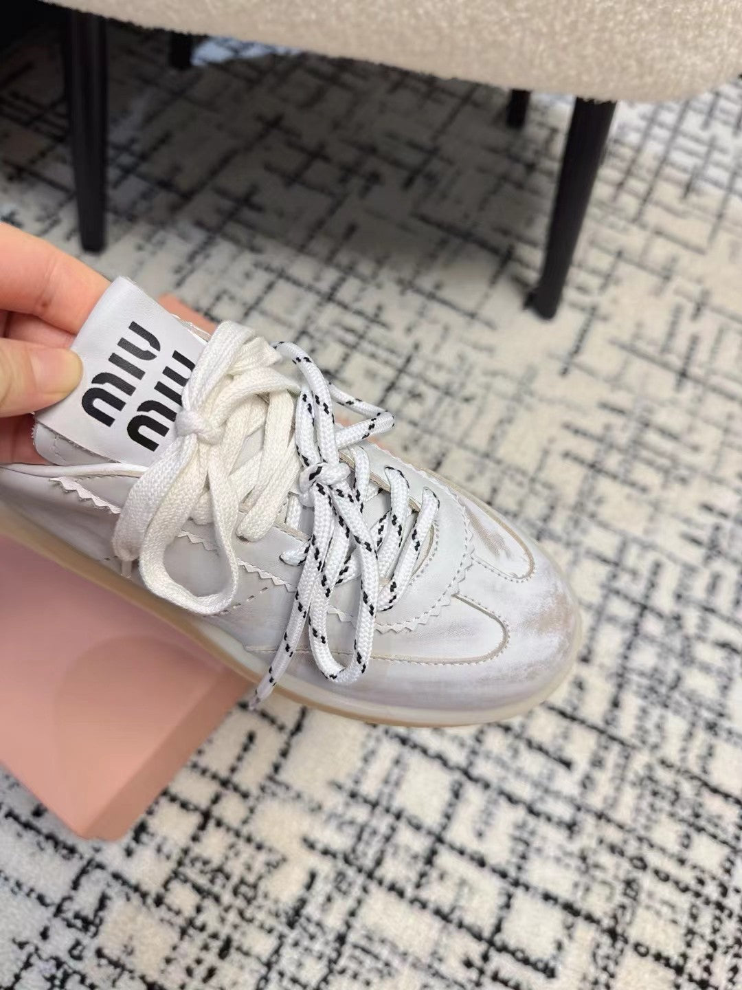 Miu Sneakers Balance Smoky White Calfskin