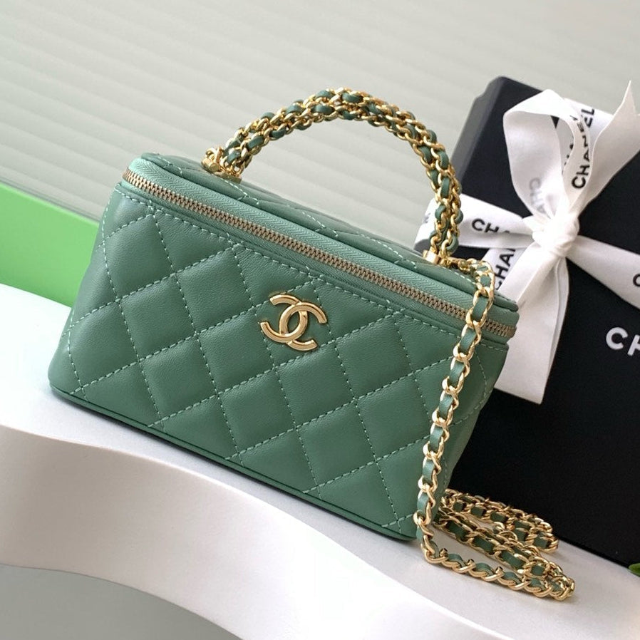 CC Vanity Case 17cm Jungle Green Leather Gold Hardware 238497