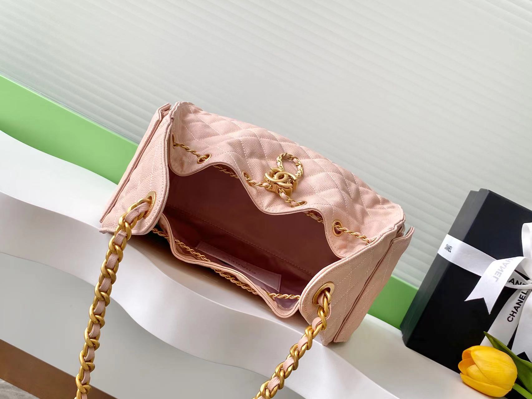 CC 25C Hobo Bags 40cm Pink Grained Calfskin