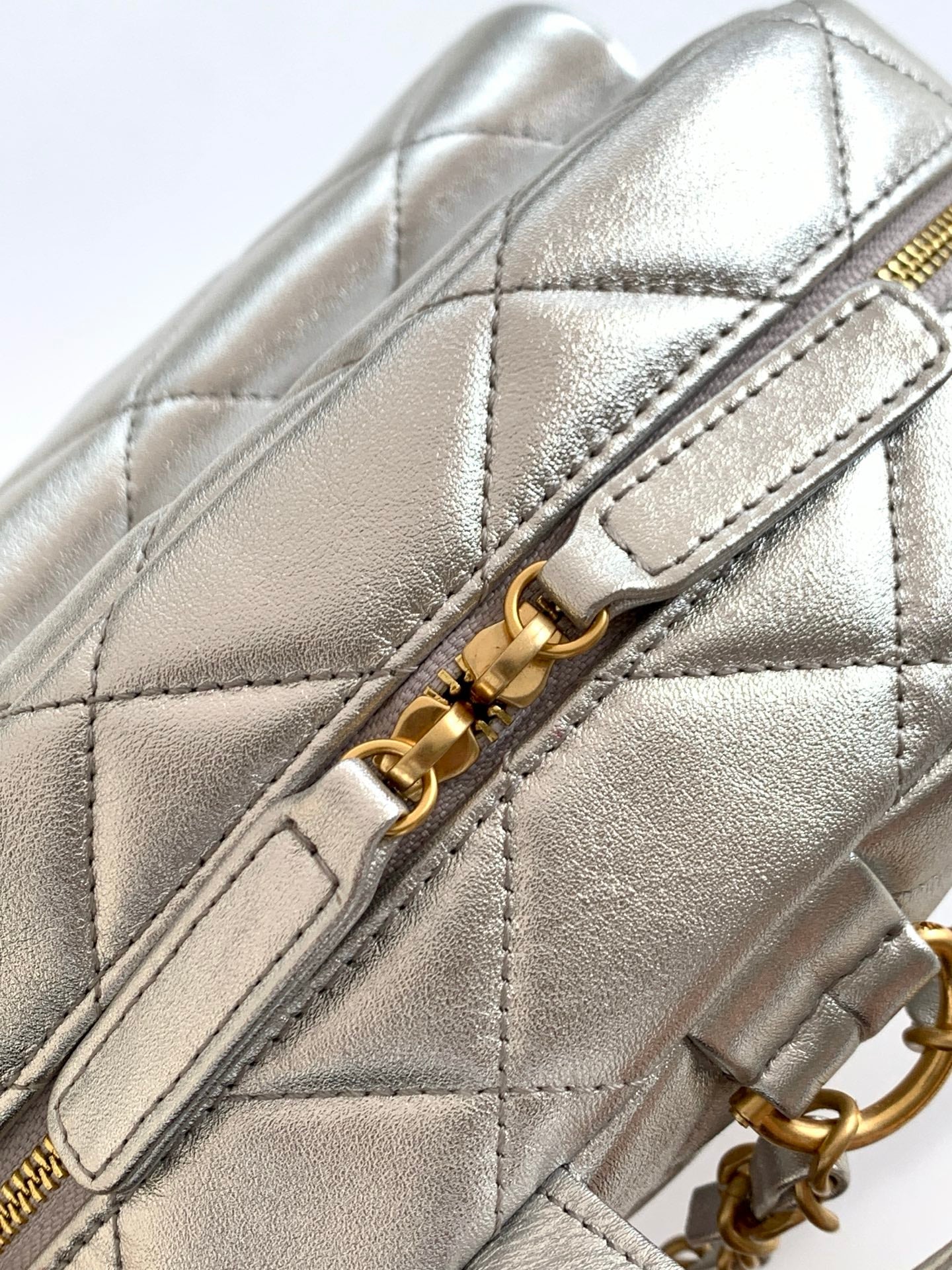 Chanel 25K Backpack Silver Gold Metallic Lambskin 295193
