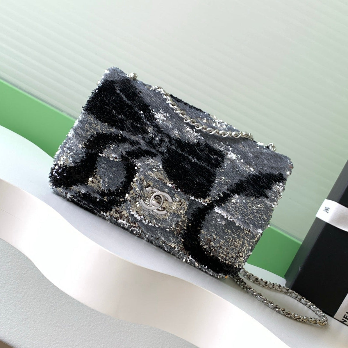 CC 2025 Flap Bag  Black Silver Sequin 298201