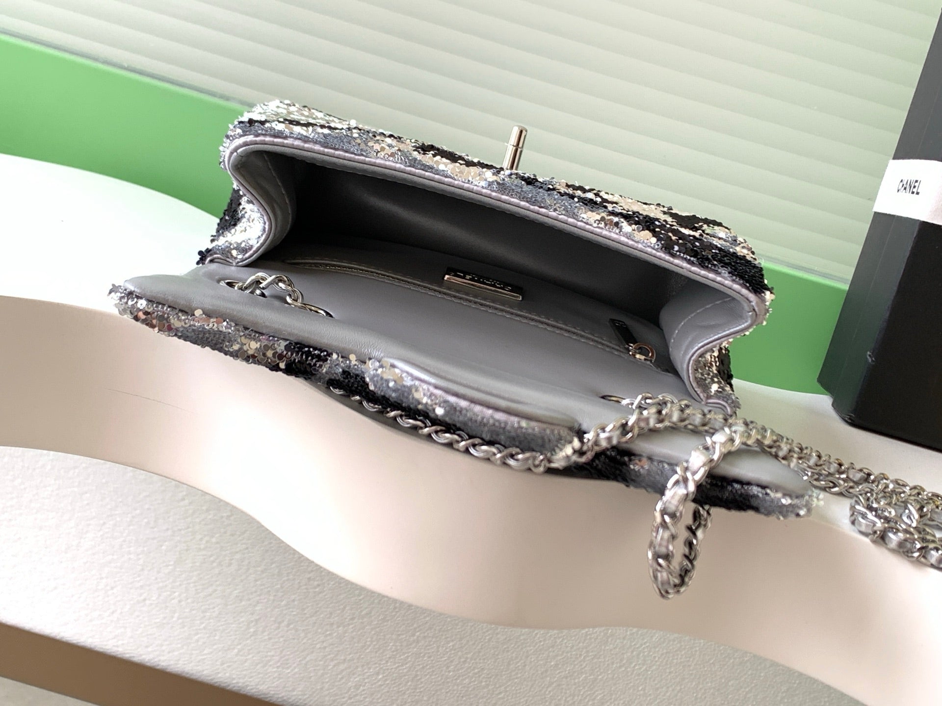 CC 2025 Flap Bag  Black Silver Sequin 298201