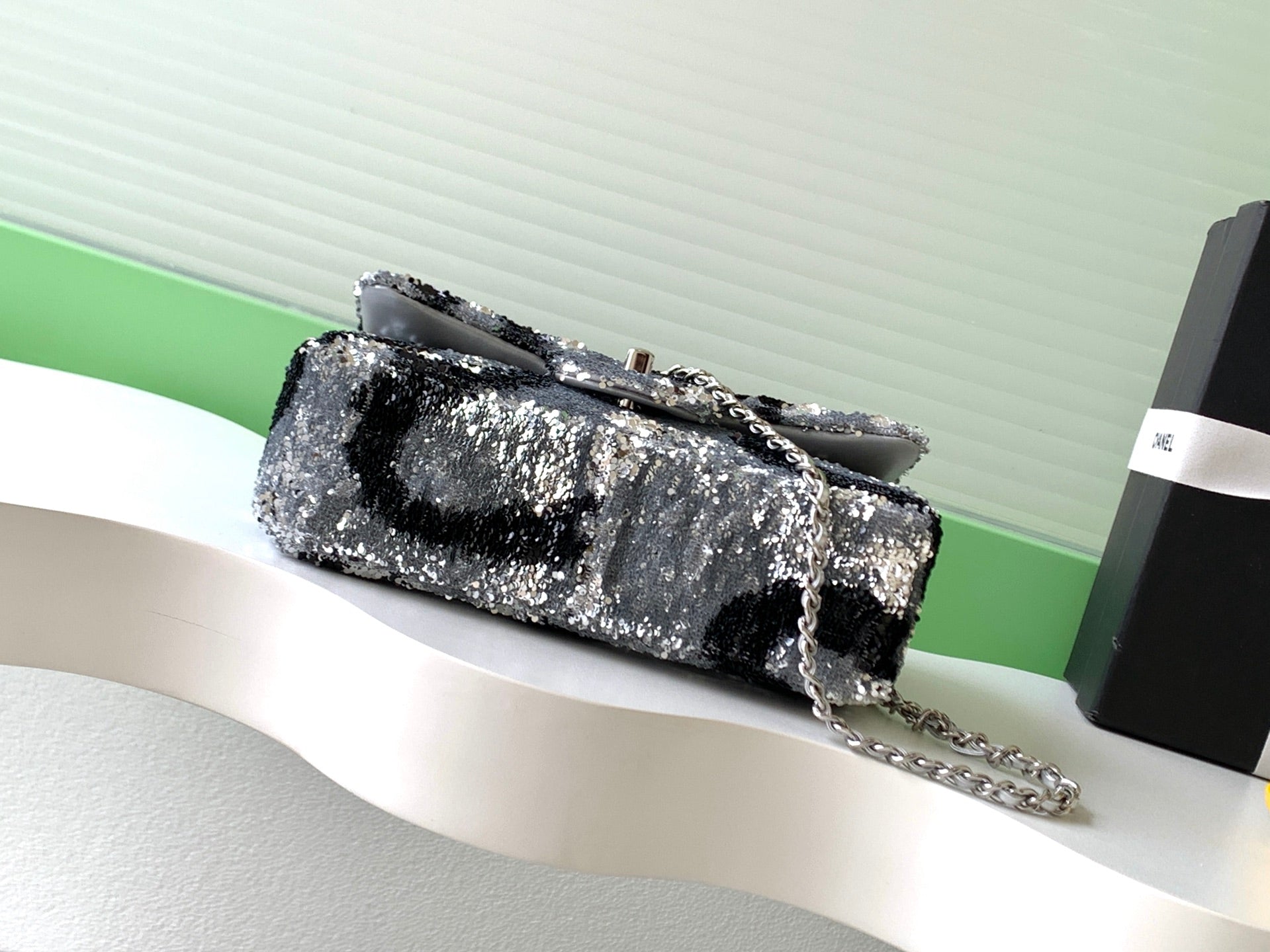 CC 2025 Flap Bag  Black Silver Sequin 298201