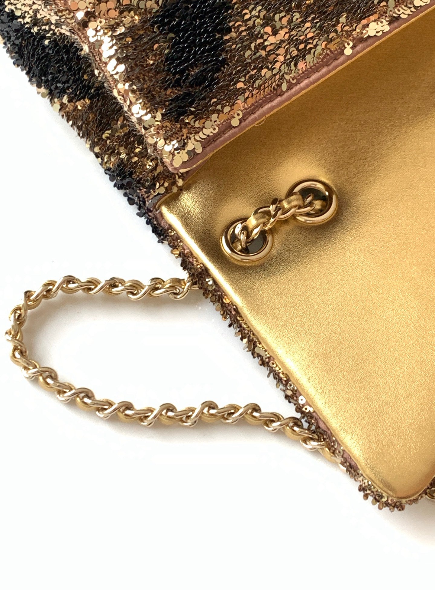 CC 2025 Flap Bag Brown Gold Sequin 298199