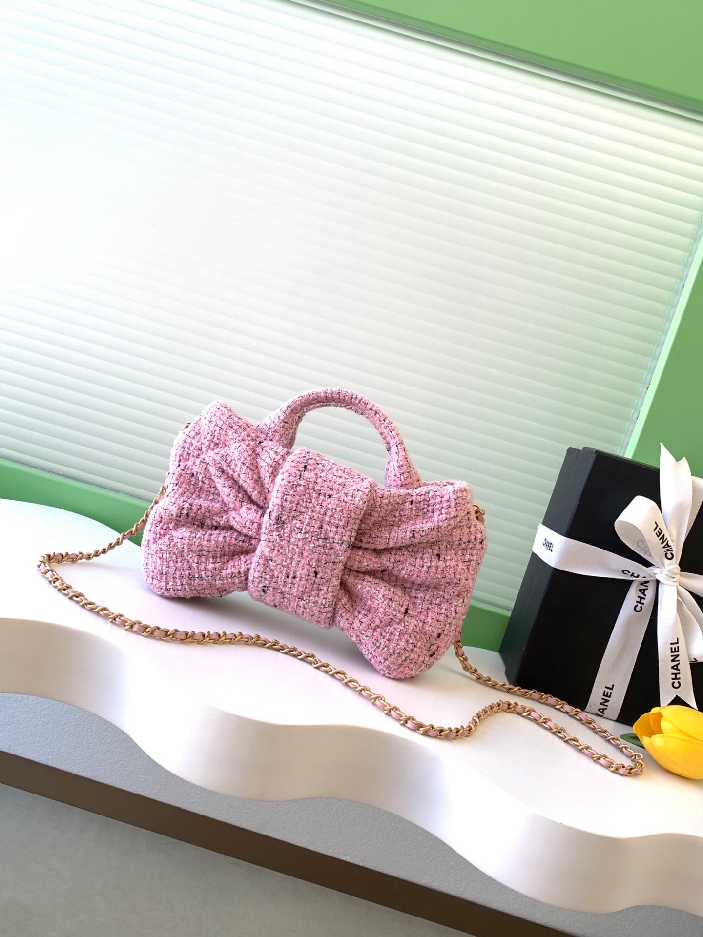 Chanel 2026 Bow Bag 26cm Pink Wool Fabric