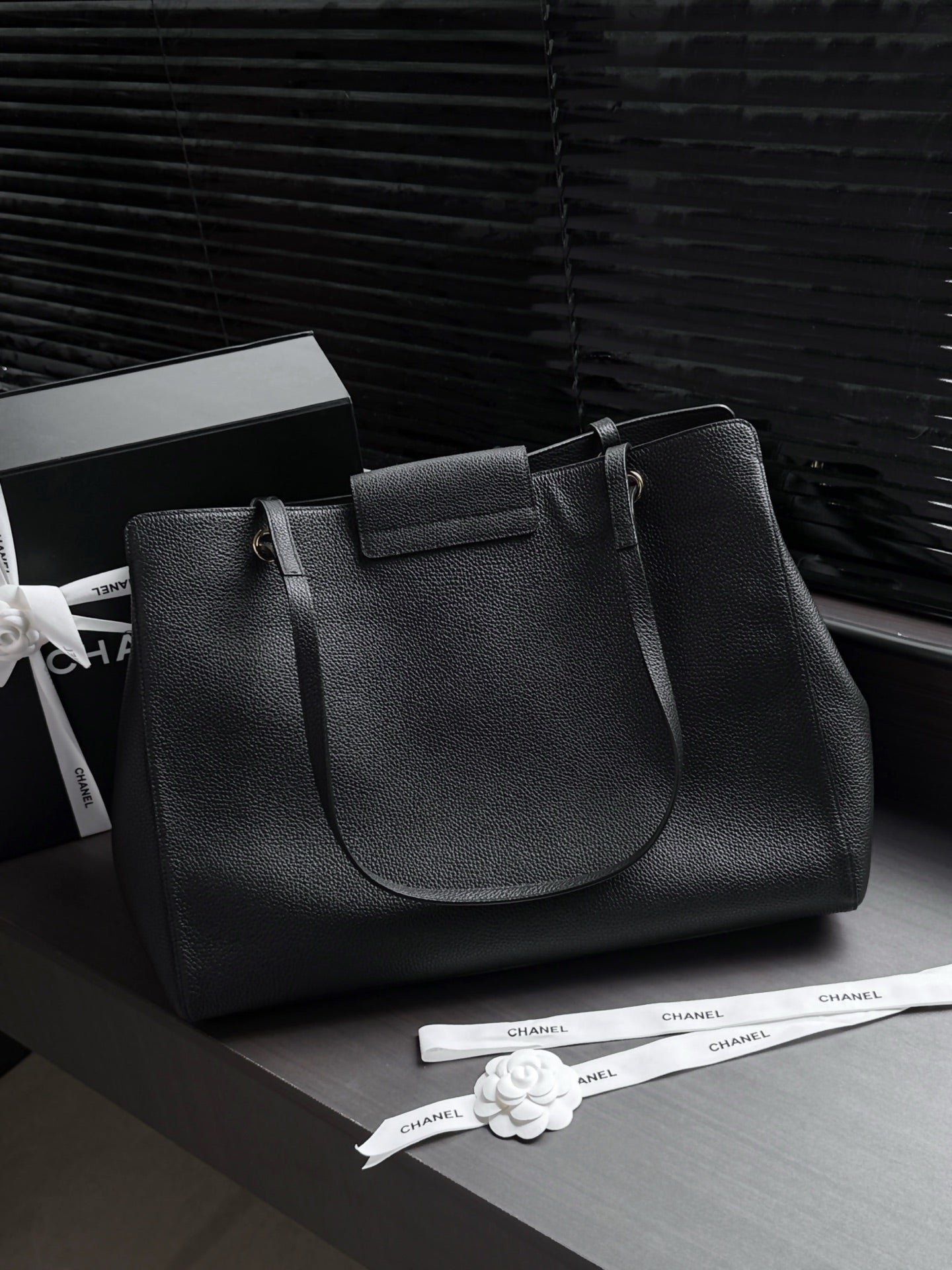 Chane 2026 Large Shopping Bag 46cm Black Calfskin