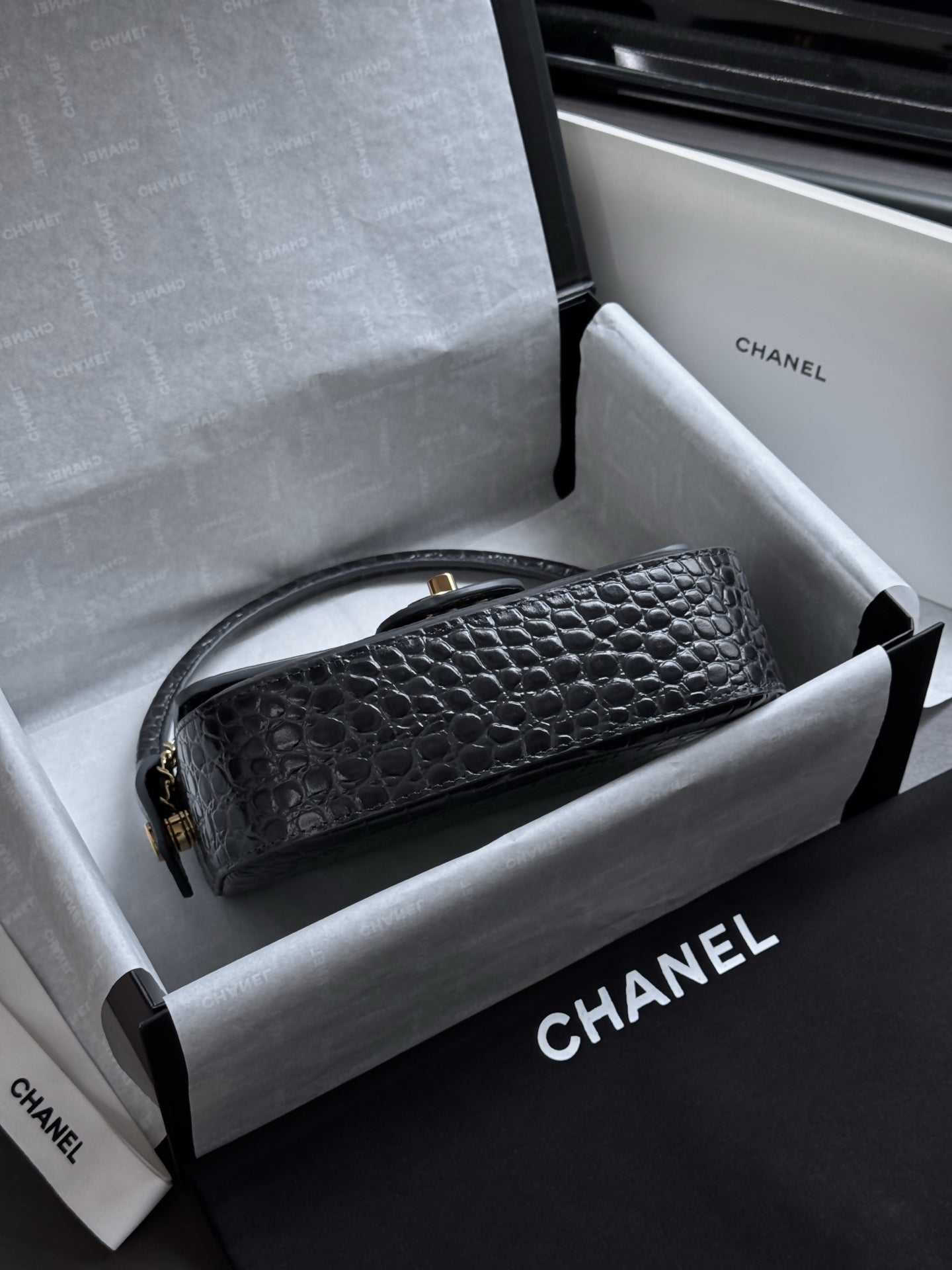 Chanel 2026 Crocodile Embossed Flap Bag 19.5cm Calfskin