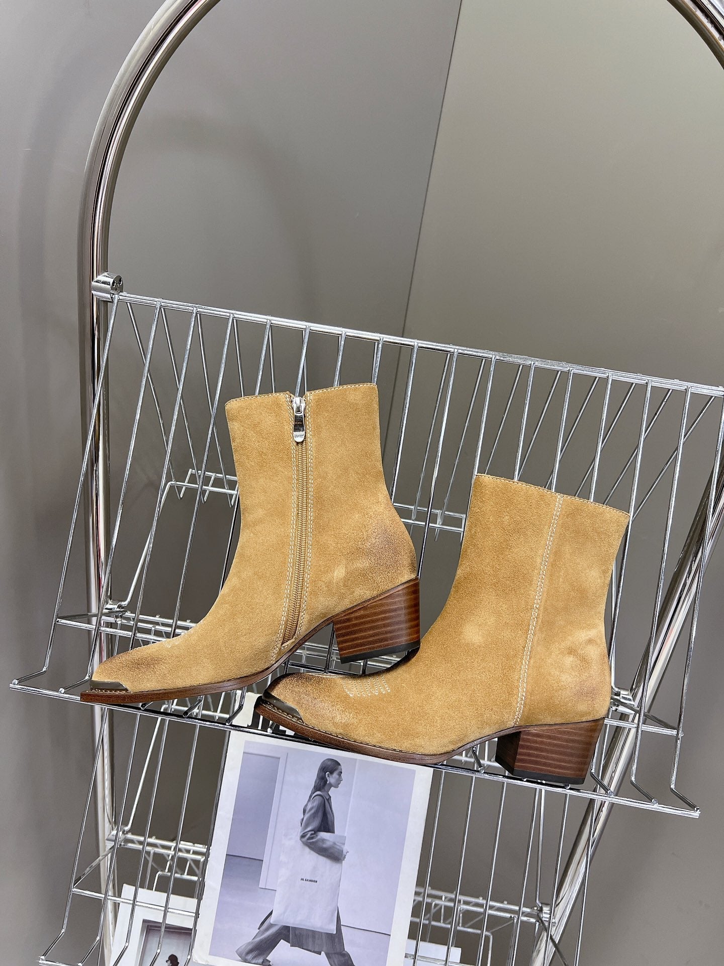 CELINE 25 Cowboy Boots Light Brown Suede 434415