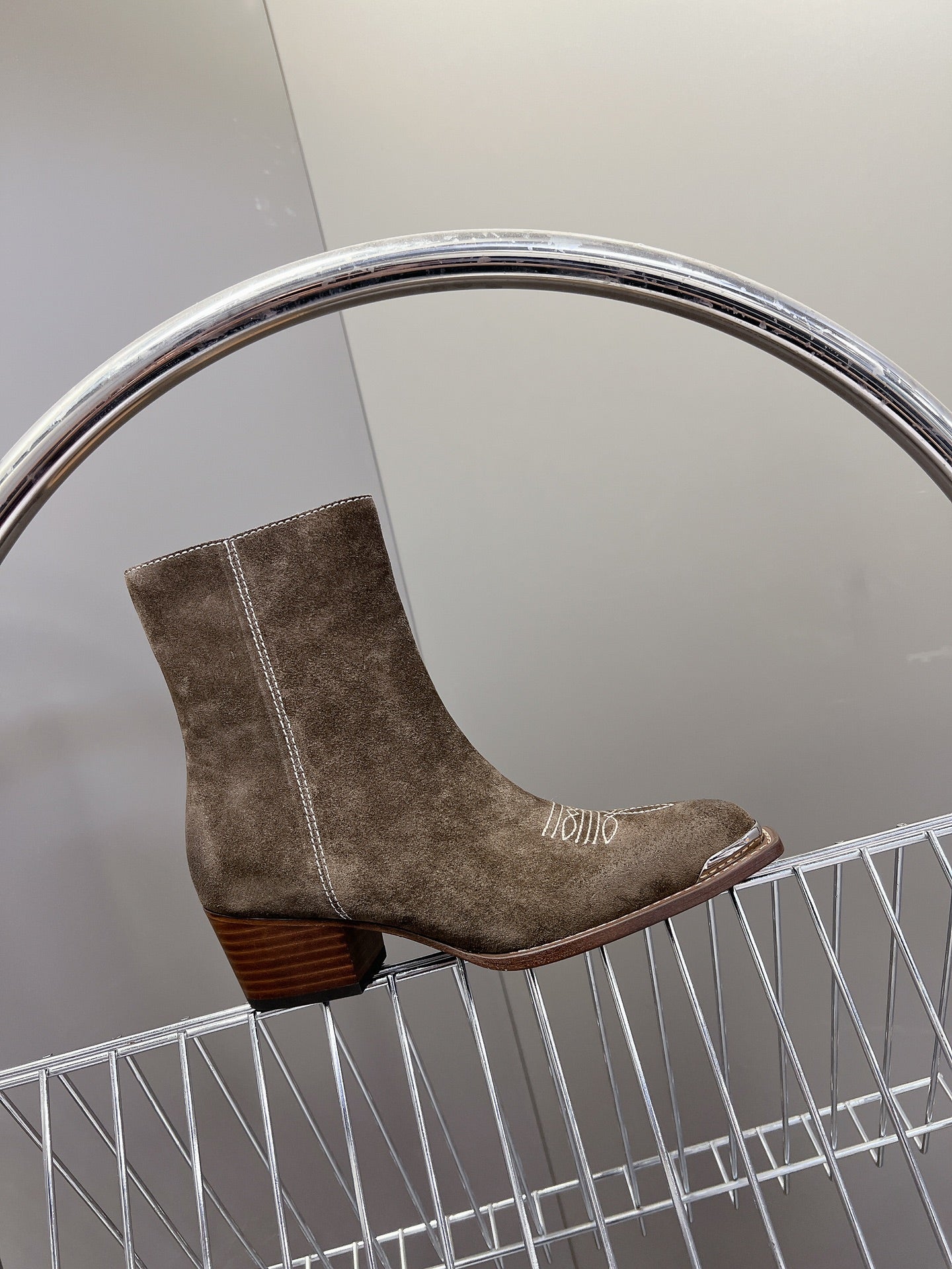 CELINE 25 Cowboy Boots Dark  Brown Suede 434417