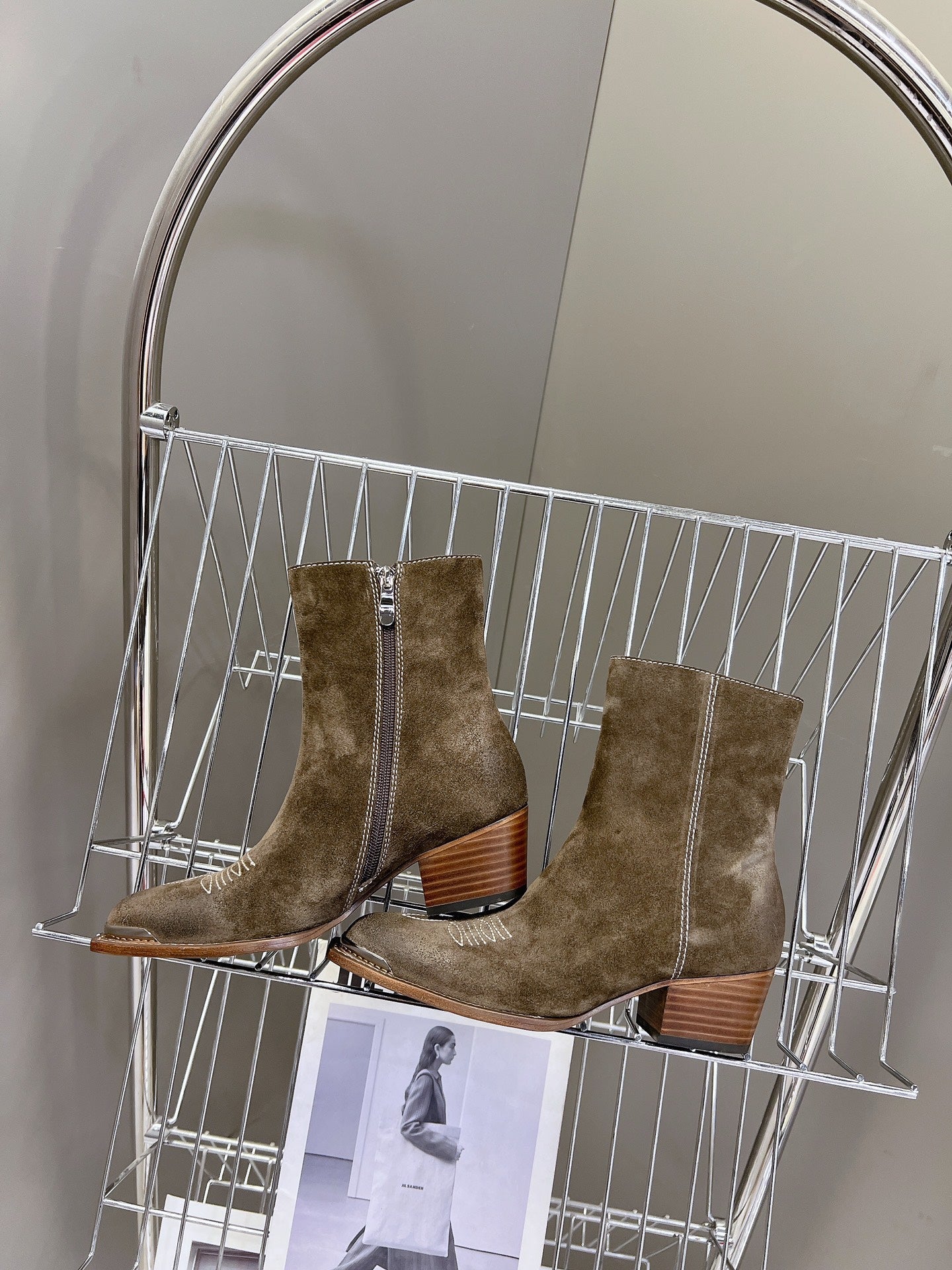 CELINE 25 Cowboy Boots Dark  Brown Suede 434417