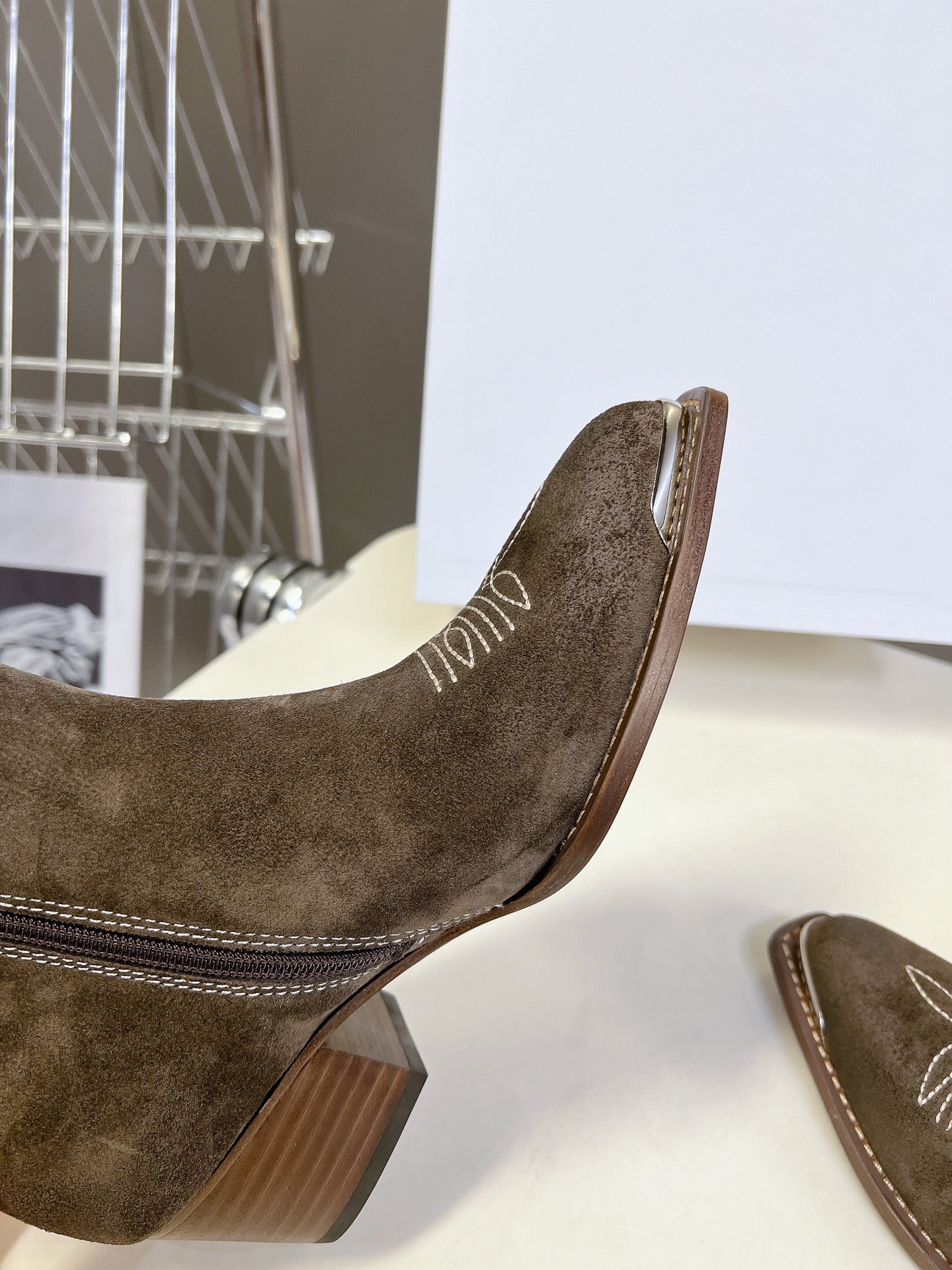 CELINE 25 Cowboy Boots Dark  Brown Suede 434417