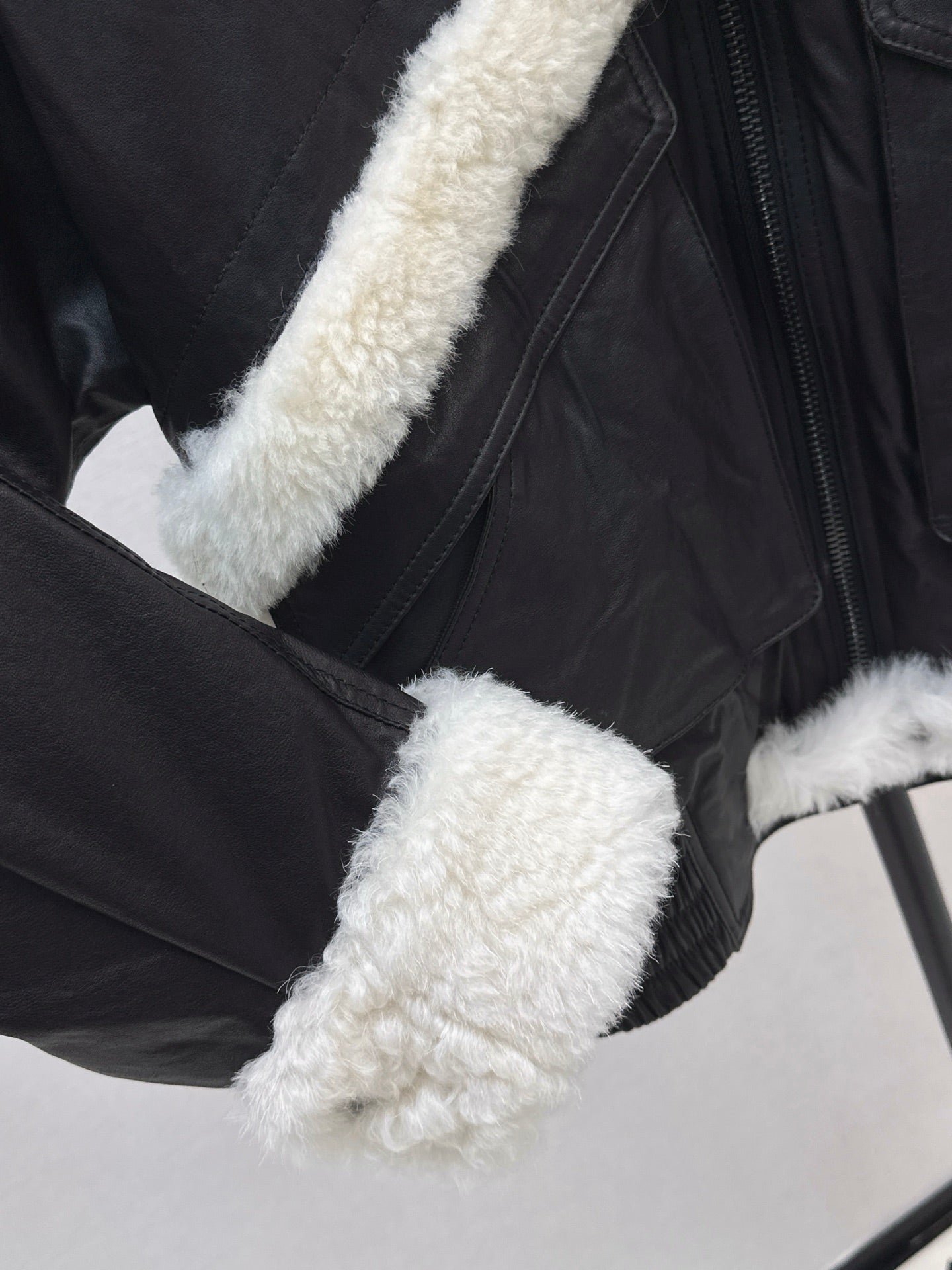 Burberry 25 Shearling-trimmed Bomber Jacket Black White Fur Leather