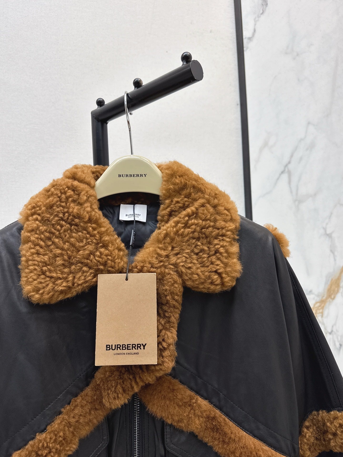 Burberry 25 Shearling-trimmed Bomber Jacket Black Brown Fur Leather