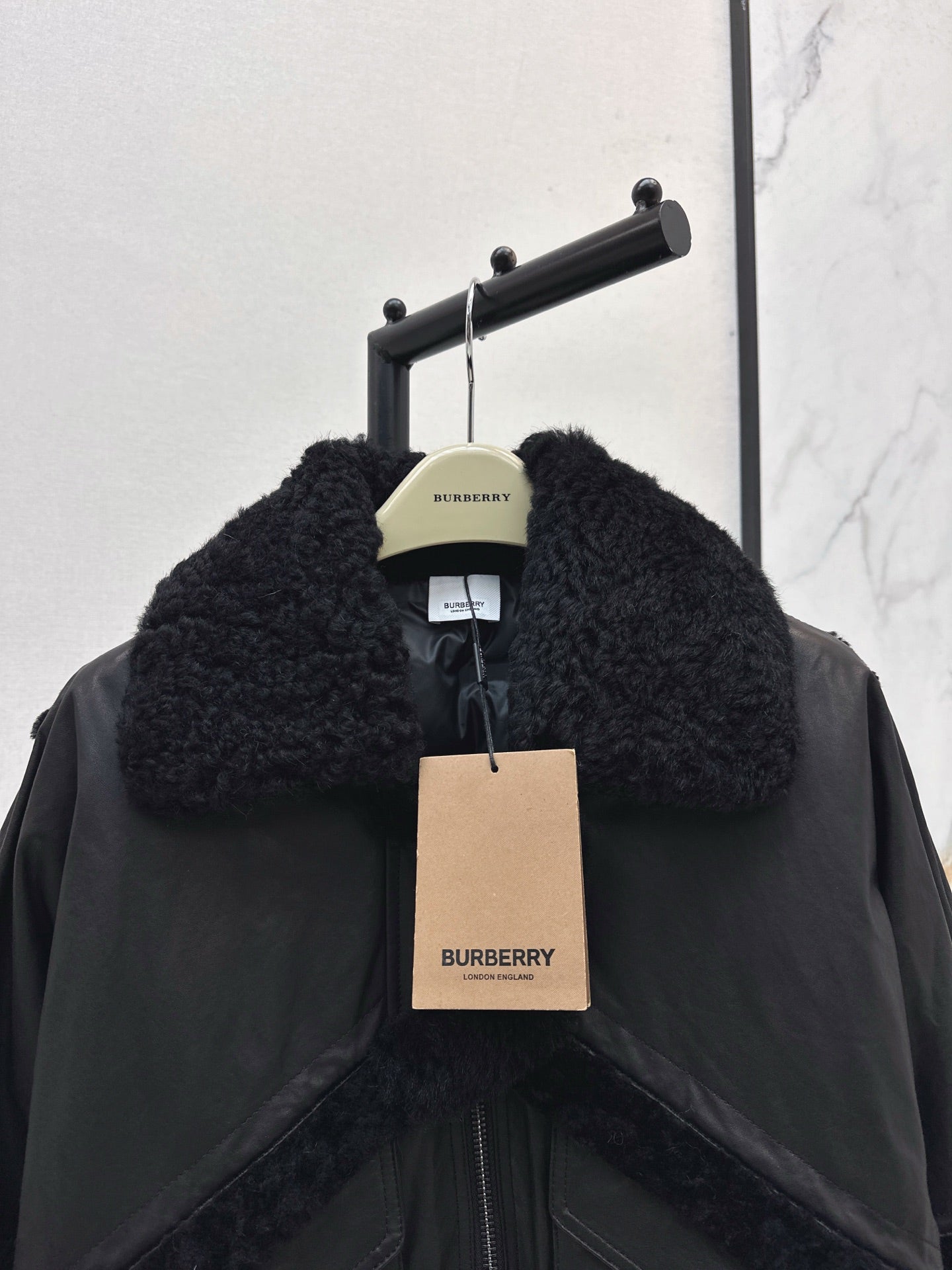 Burberry 25 Shearling-trimmed Bomber Jacket Black Fur Leather