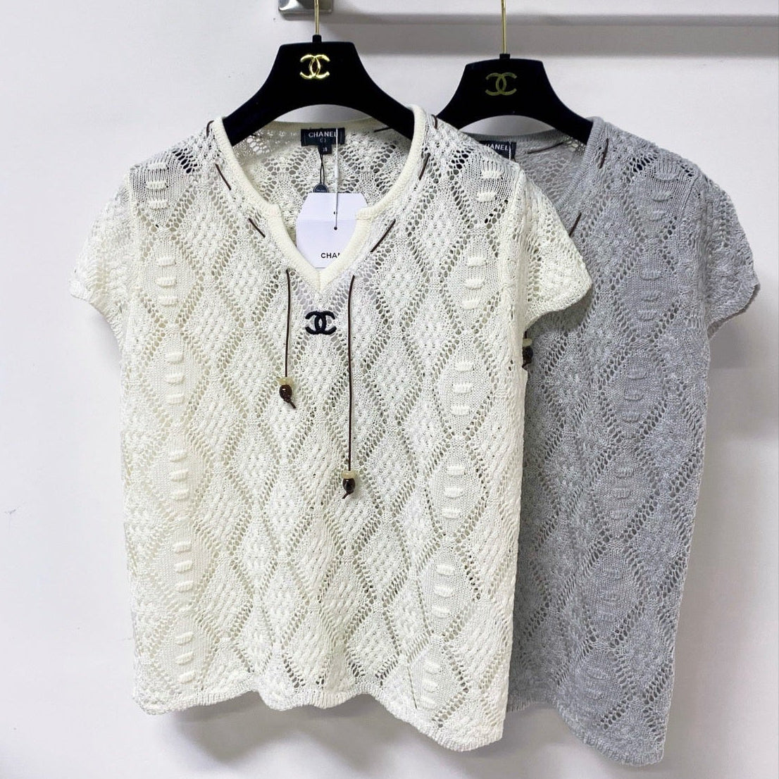 Chanel 2026 Hollow-Out Knit Top Drawstring Laine Wool 479951