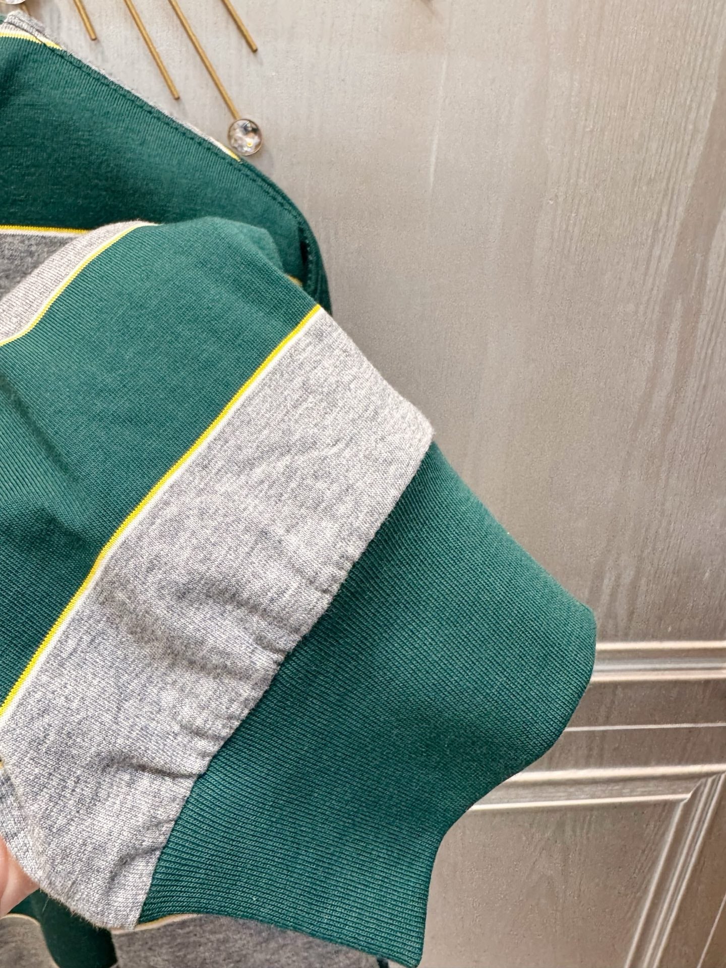Miumiu 2026 Striped Long-sleeved T-shirt Green mix Gray Cotton