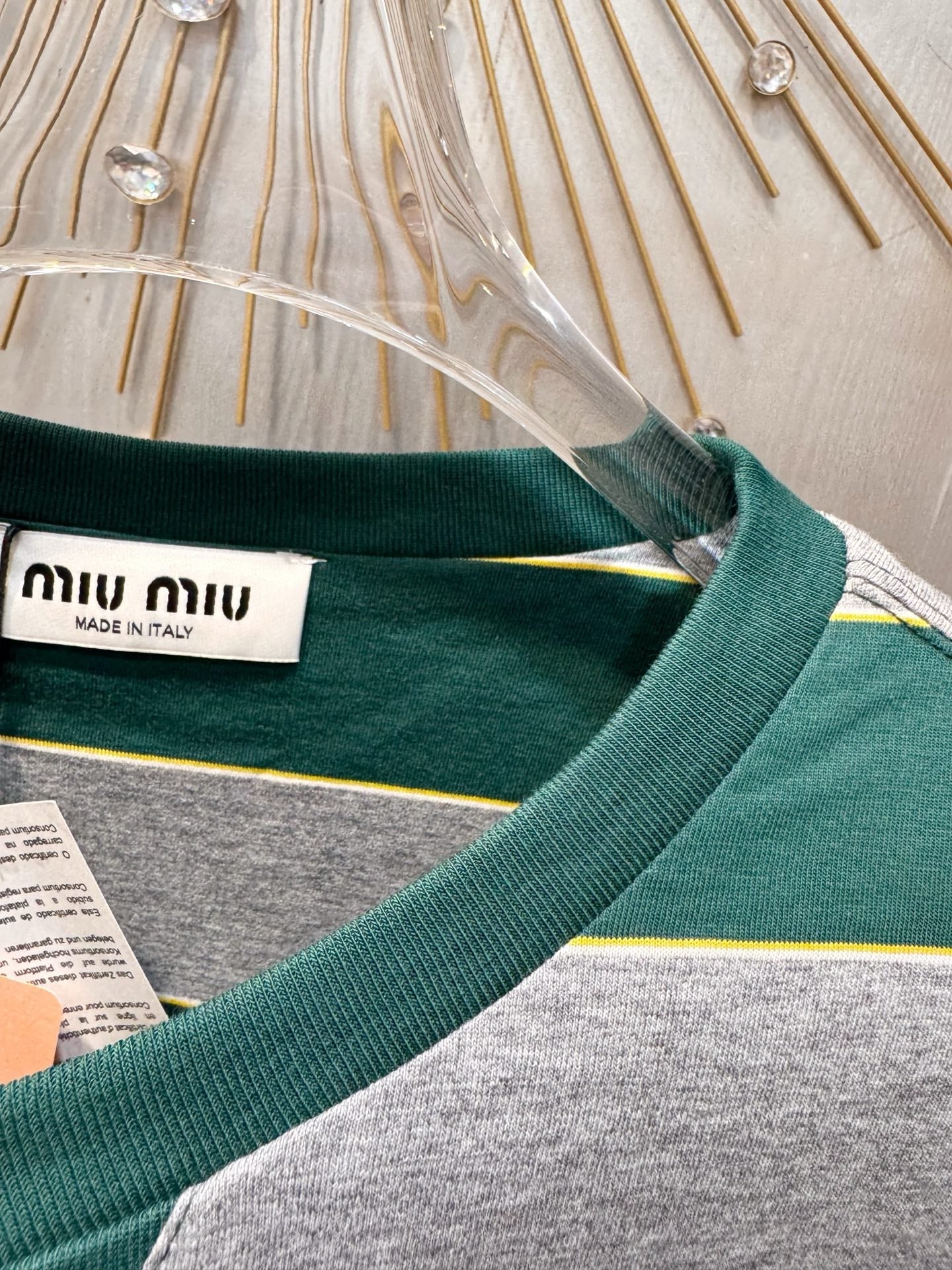 Miumiu 2026 Striped Long-sleeved T-shirt Green mix Gray Cotton