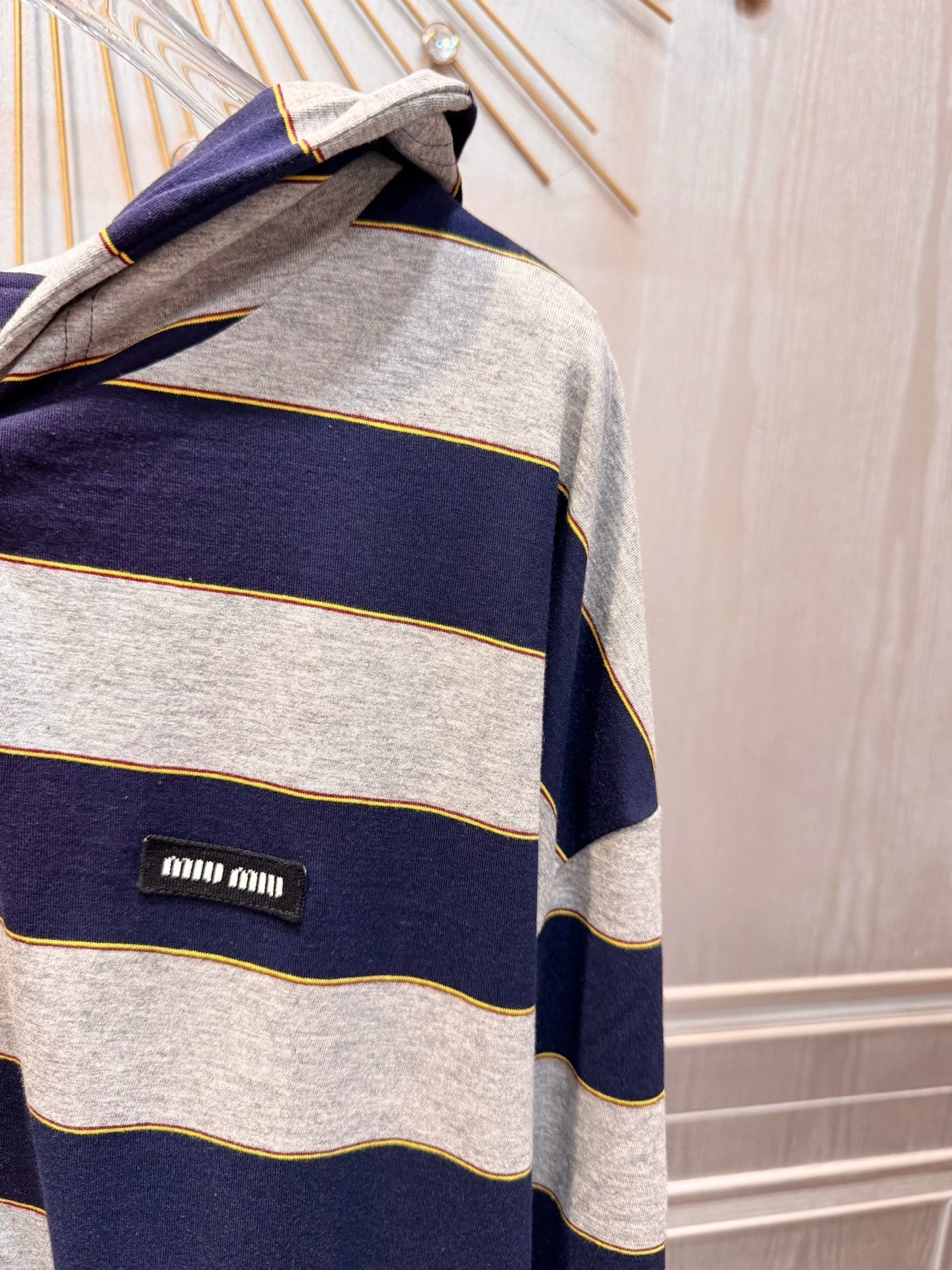 Miumiu 2026 Striped Hoodie Grey mix Blue Cotton