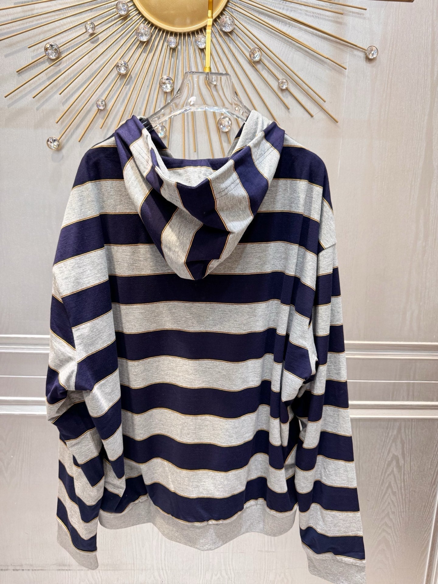 Miumiu 2026 Striped Hoodie Grey mix Blue Cotton
