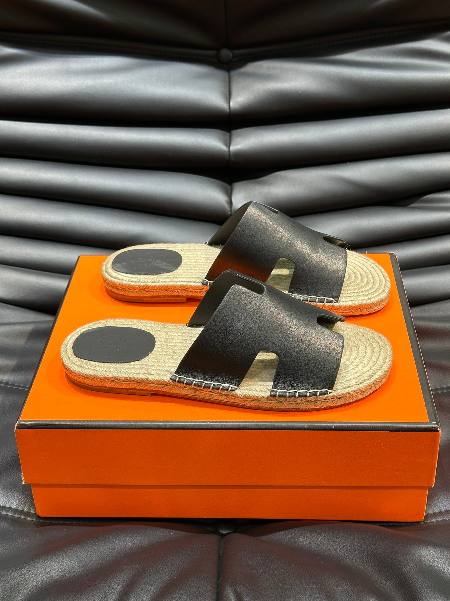 HM ANTIGUA ESPADRILLE SANDAL BLACK CALFSKIN