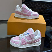 LV TRAINER SNEAKER LIGHT PINK FABRIC AND SUEDE