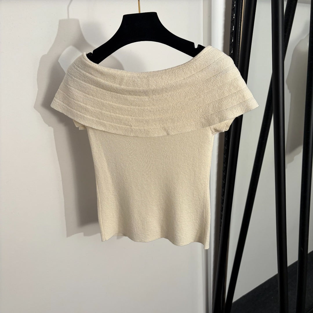 Chanel 2026 Off-Shoulder Short-Sleeve Knit Top 294094