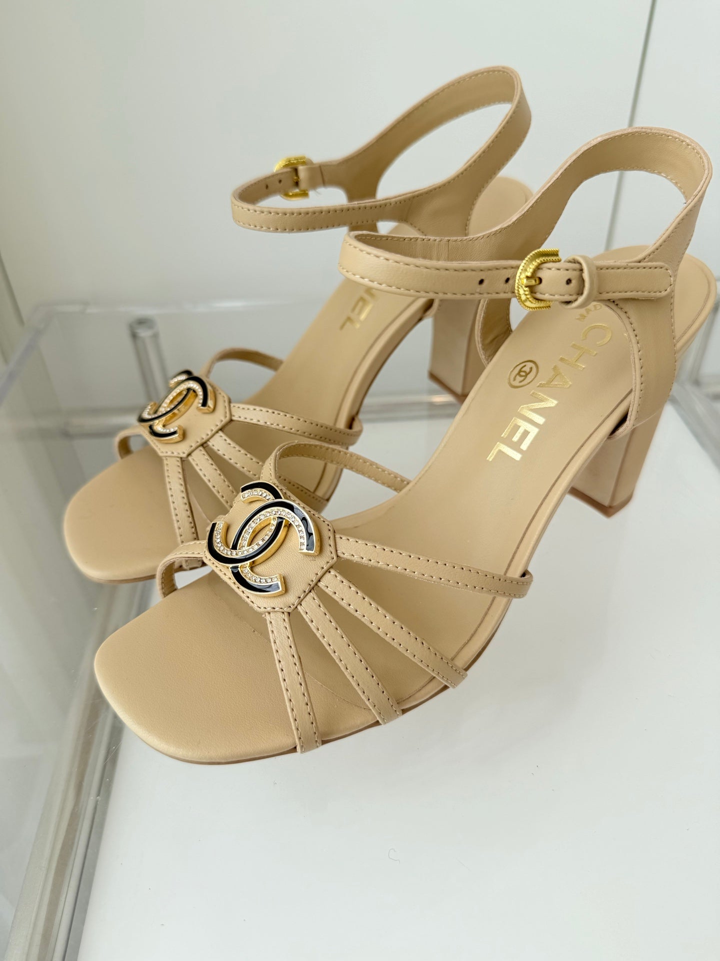 Chanel 2026 Slingback Square Heels 8.5cm Leather Sheepskin 823415
