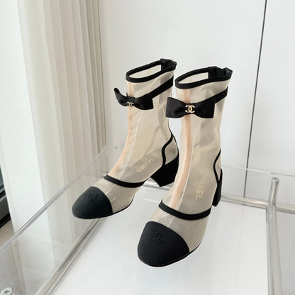 CC 25 Short Boot Beige Black Mesh Fabric 411469