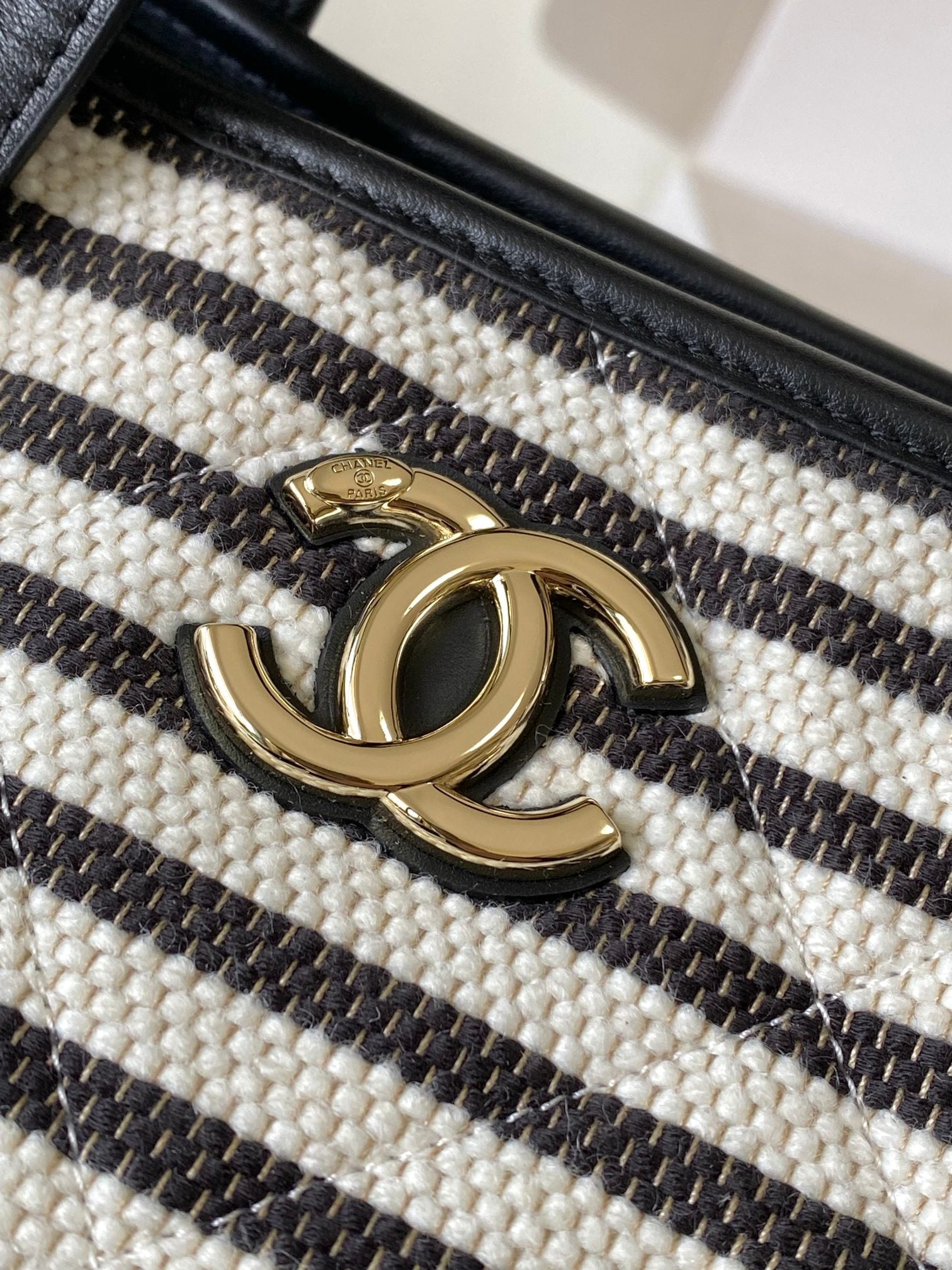 Chanel 2026 Deauville Tote Bag 46cm Black mix White Canvas Leather 331127