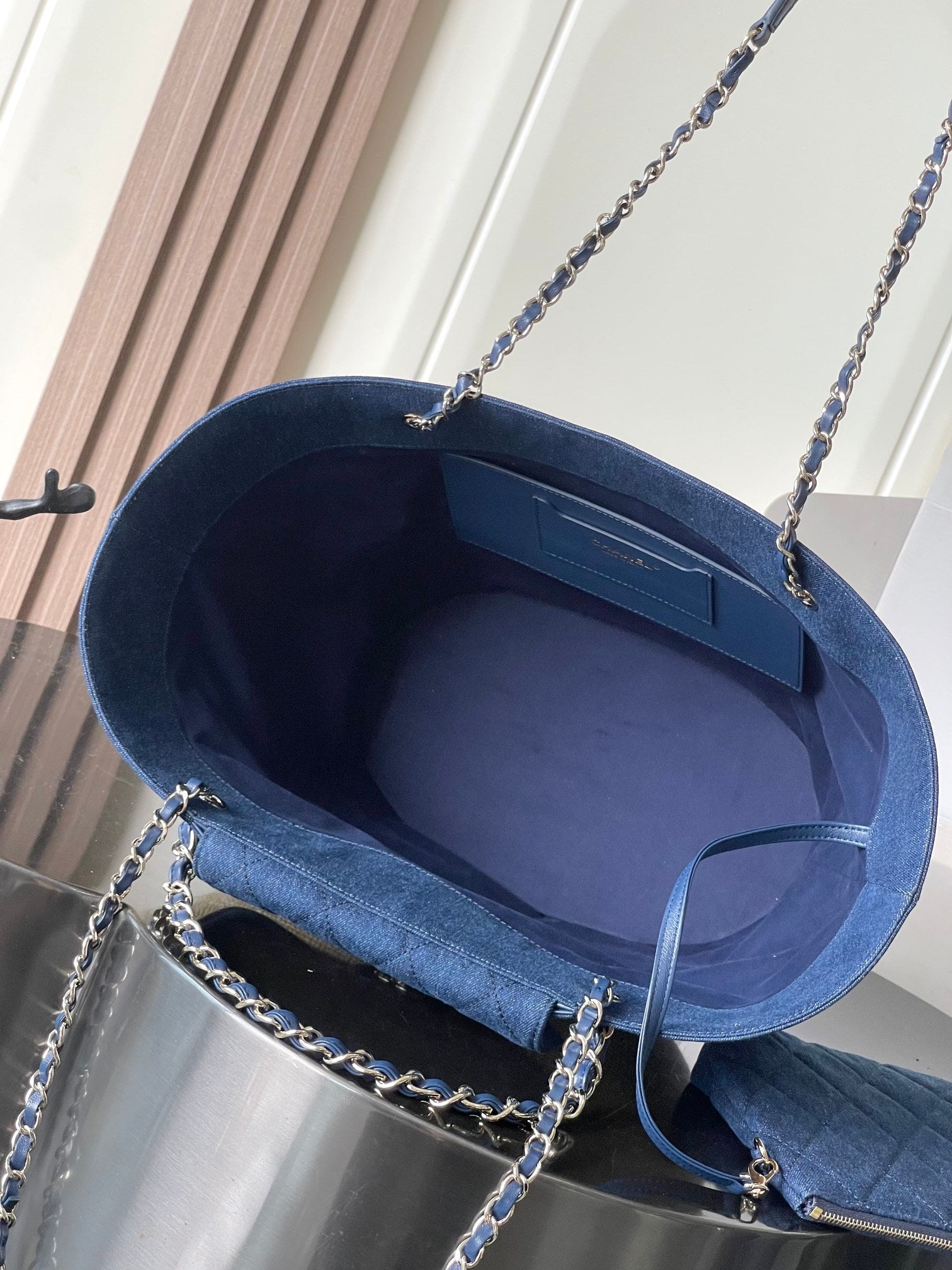 Chanel 2026 Deauville Bag 54cm Blue Beige Denim Straw