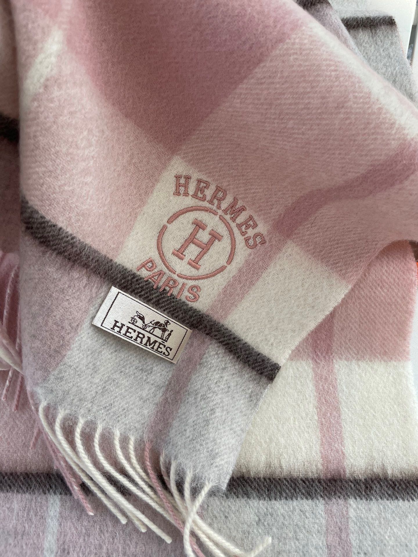 Scarf 180 CM In Light Grey White Mix Pink Caro Cashmere
