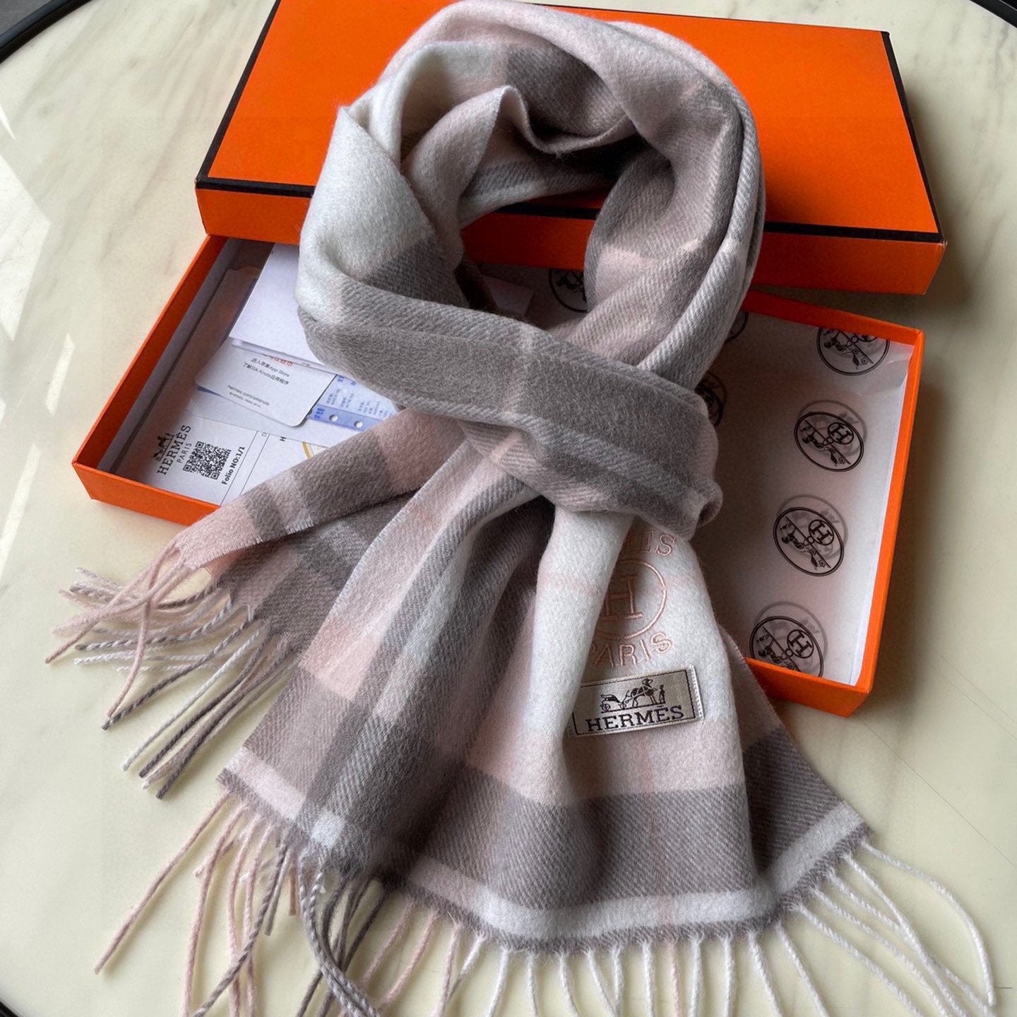 Scarf 180 CM In Light Grey White Mix Light Pink Caro Cashmere