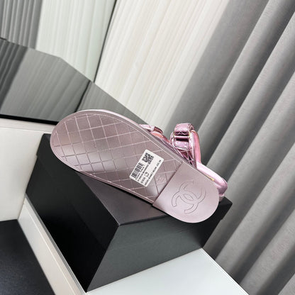 dad sandals pink metalic lambskin mules