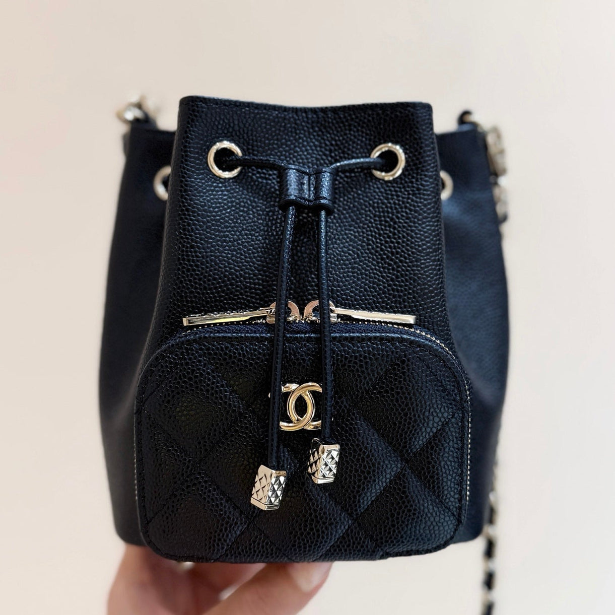 Chanel 2025 Mini Bucket Bag 15cm Black Calfskin 343052