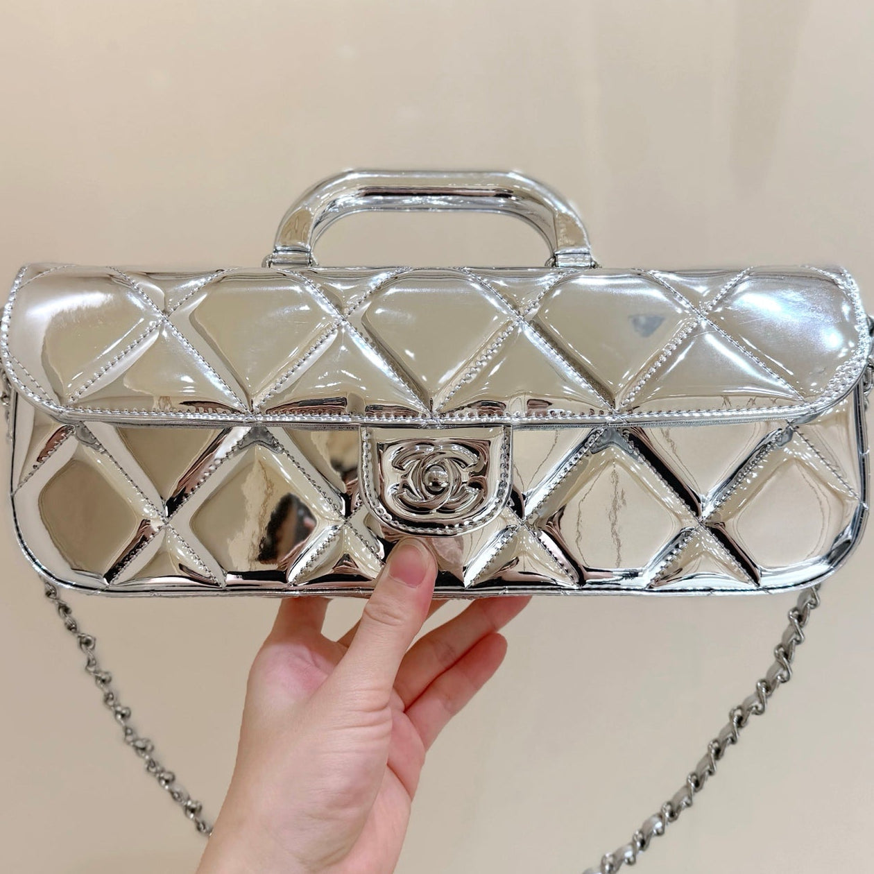 Chanel 2025 Bag 30cm Silver Shine Calfskin 345970