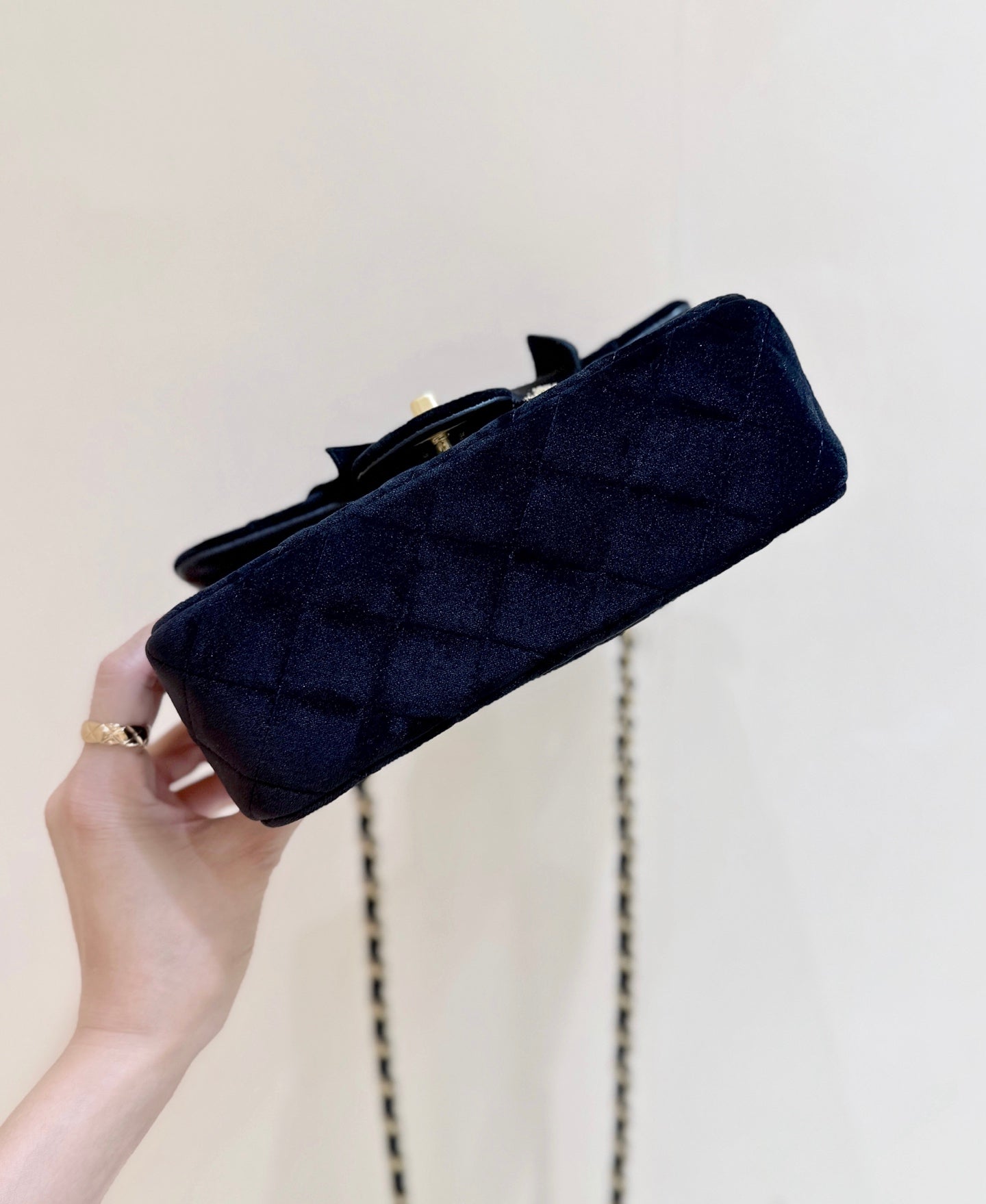 Chanel 2025 Flap Bag With Bow 20cm Black Velvet 345991