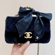 Chanel 2025 Flap Bag With Bow 20cm Black Velvet 345991