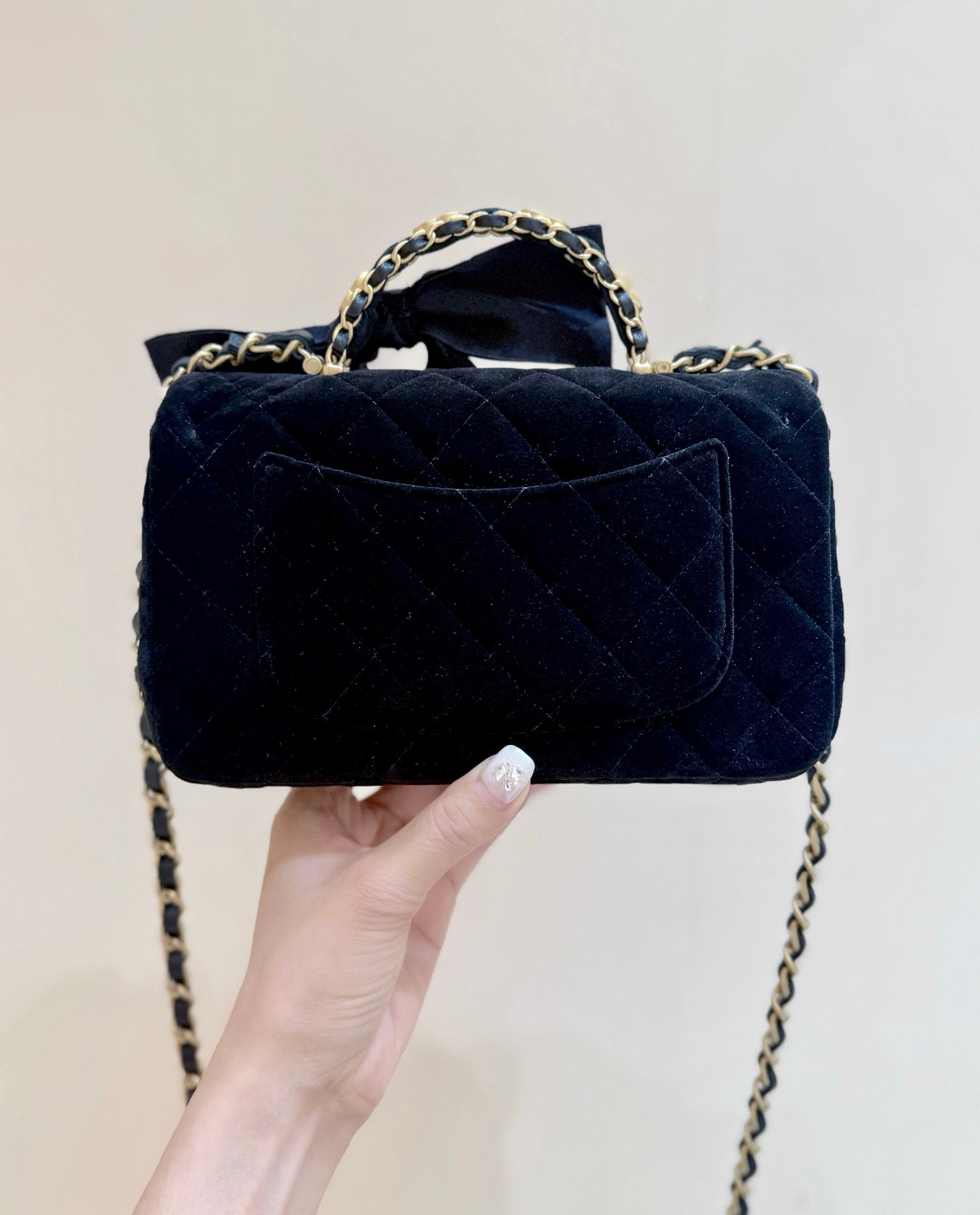 Chanel 2025 Flap Bag With Bow 20cm Black Velvet 345991