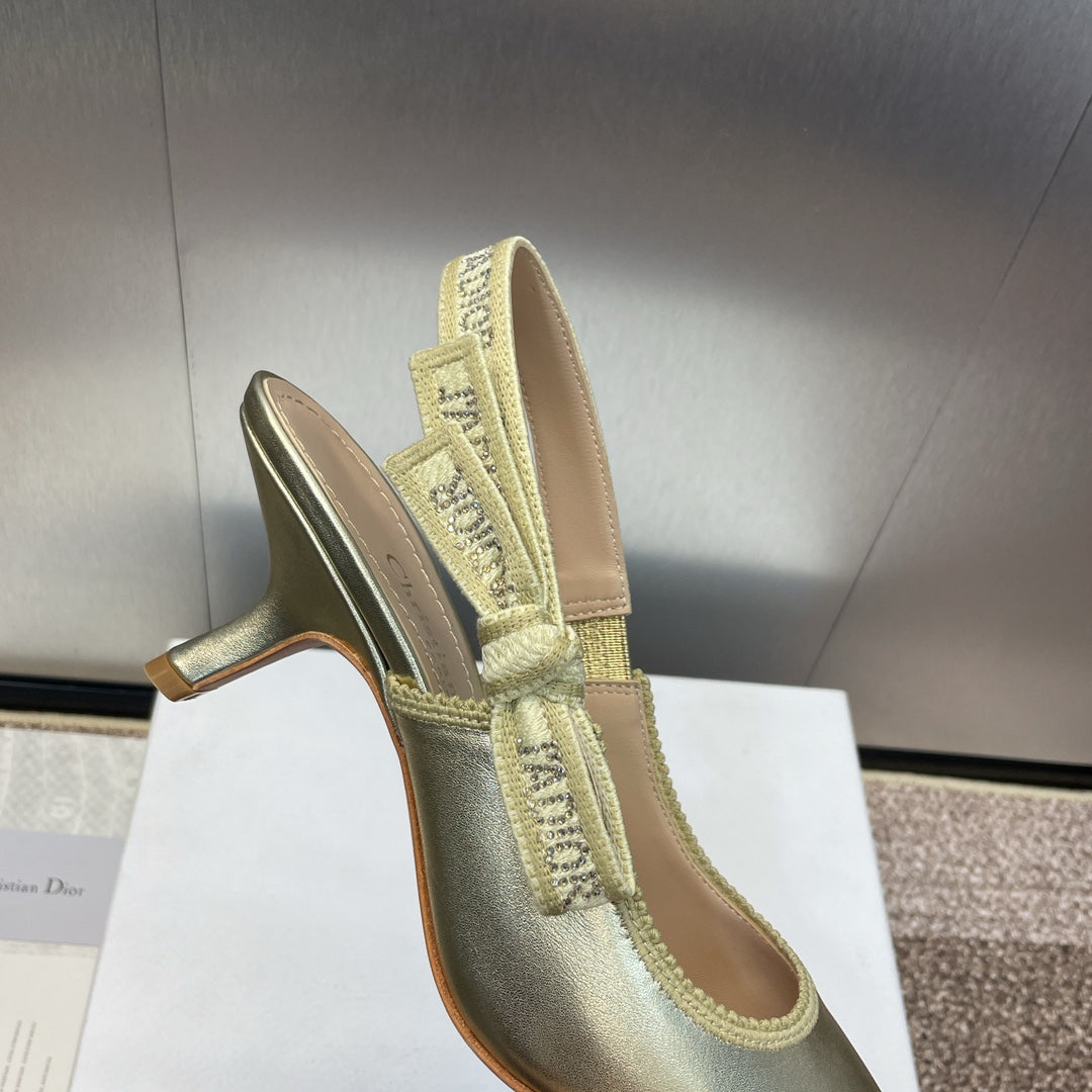 cd slingback pump 65 gold green cakfskin