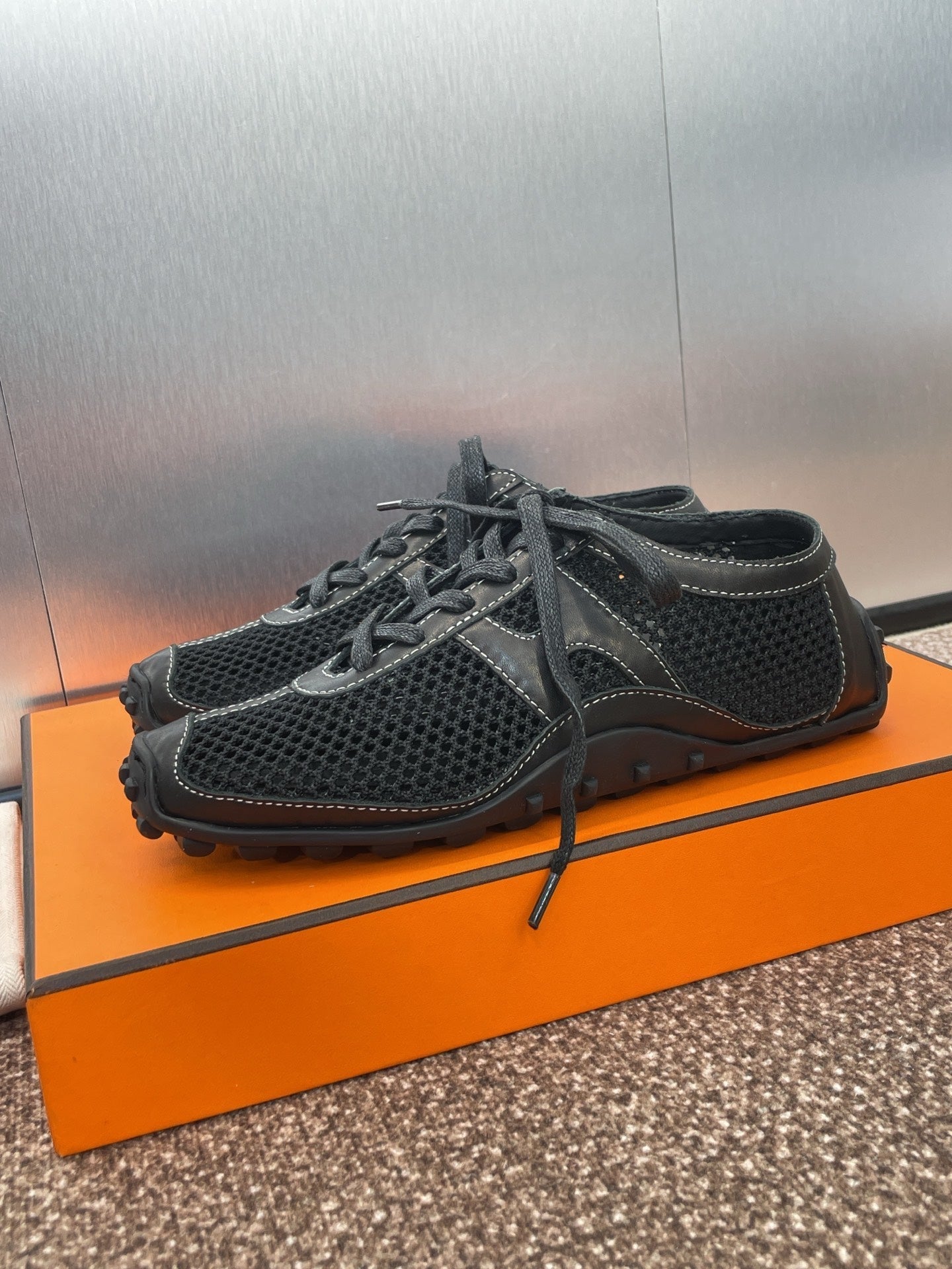 HM 25C Kiga Sneaker Black Crochet knit with Calfskin 208290